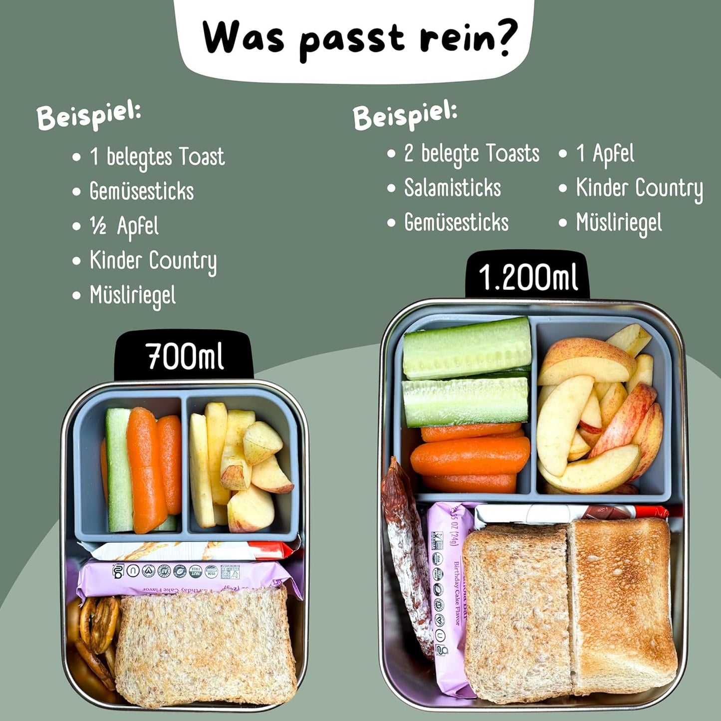 Brotdose mit Silikondeckel, Grün 700ml