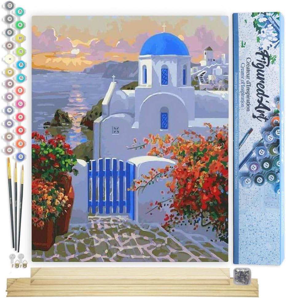 Malen nach Zahlen Set - Griechisches Dorf (40x50cm), Kleines griechisches Dorf 40x50cm Mit Keilrahmen (nicht gespannt)