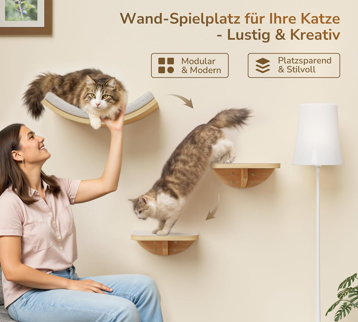 Gebogenes Katzen-Wandregal mit Schaumstoffmatte, Beige 1PC Katze Wandregal