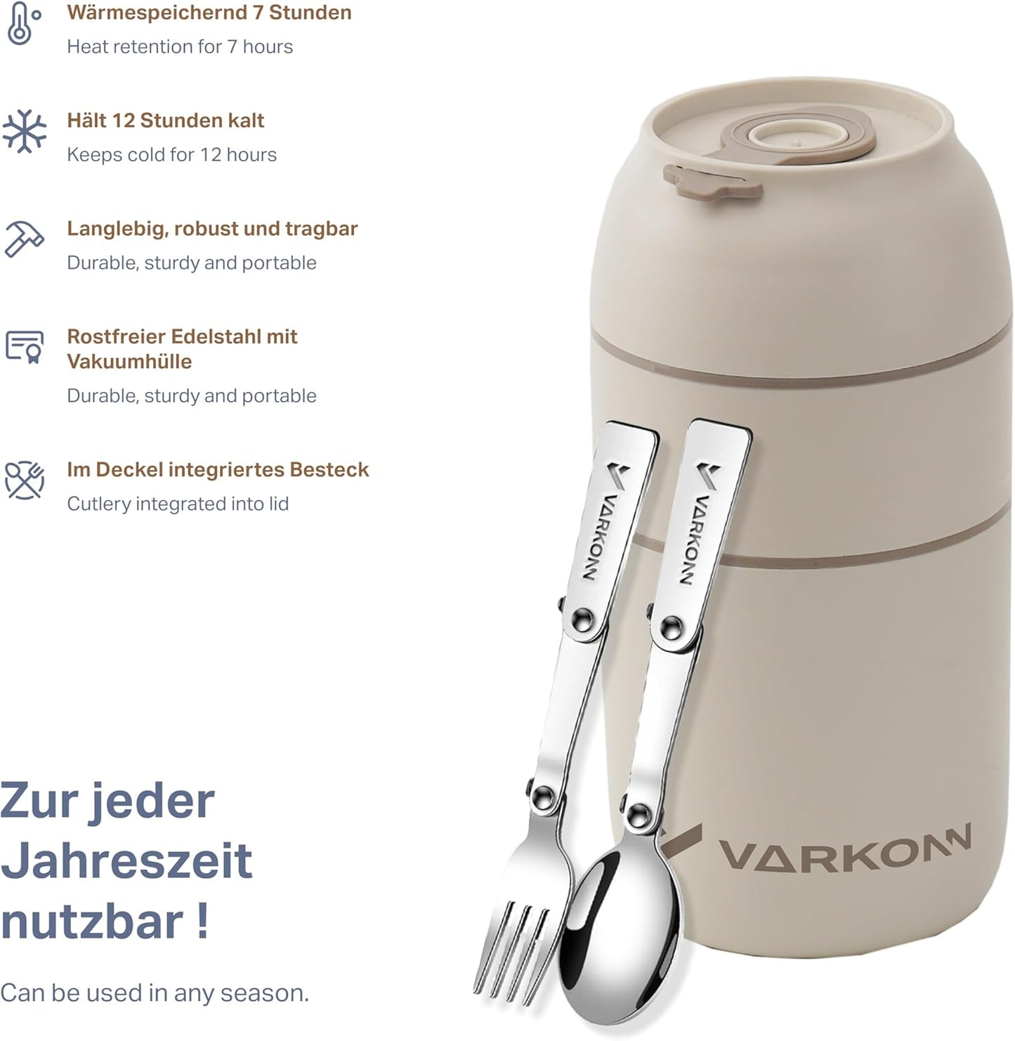 Thermobehälter mit Besteck (780 ml, auslaufsicher), Beige