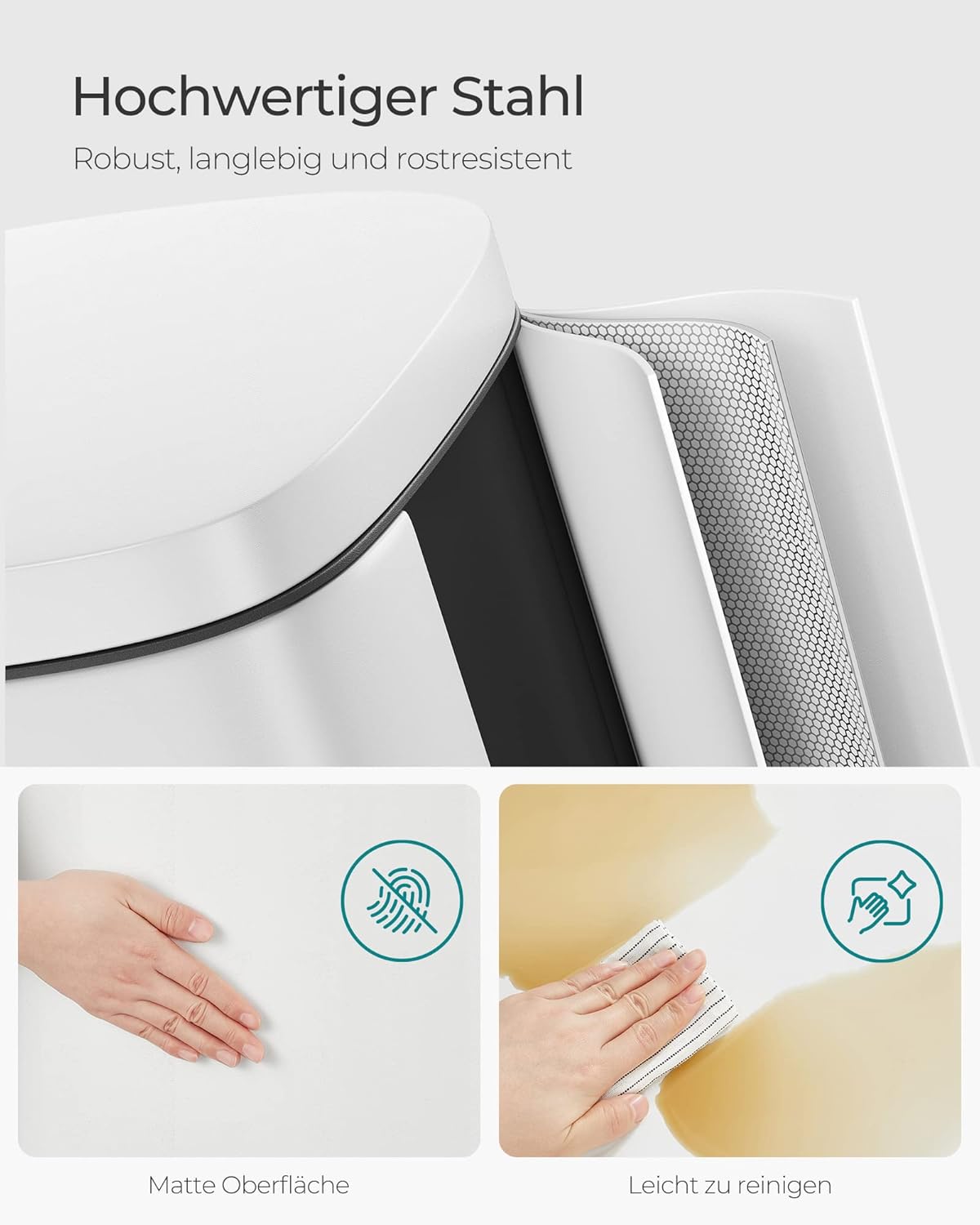 Treteimer mit Softclose und Inneneimer, LTB03WT, Weiss, 30 L