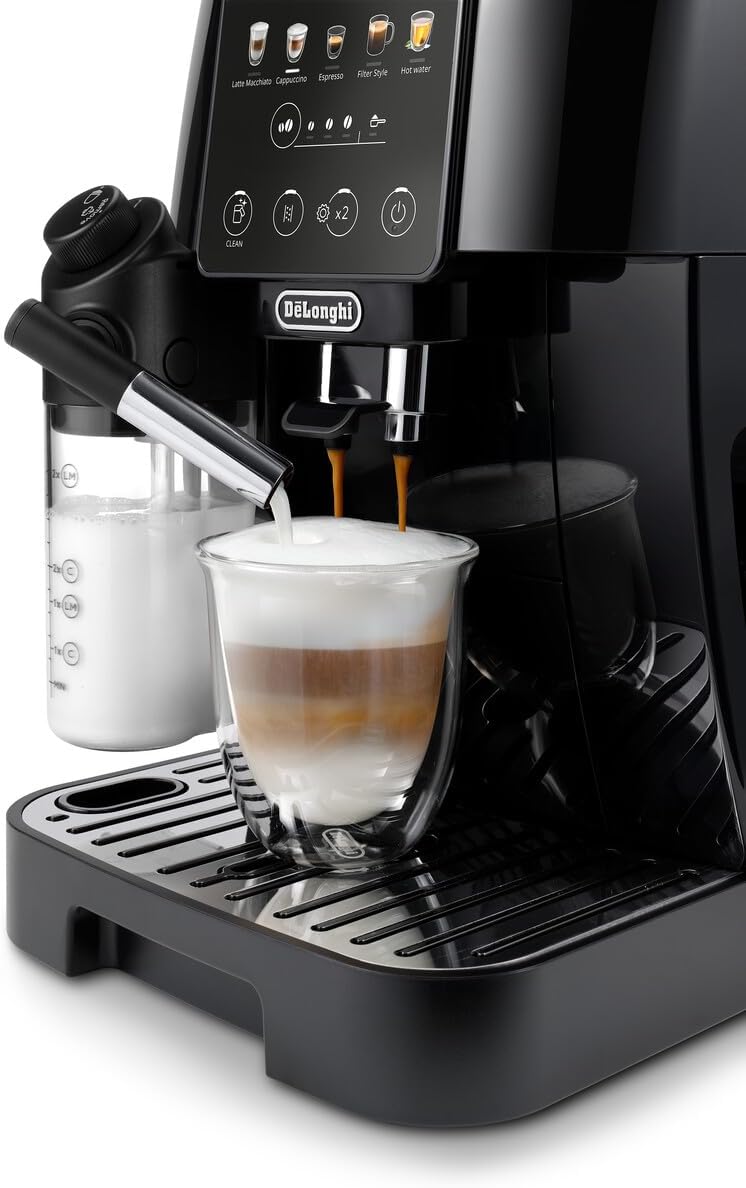 Magnifica Start ECAM220.91.B Kaffeevollautomat mit LatteCrema-Milchsystem, B-schwarz Farbiges Touch-Display