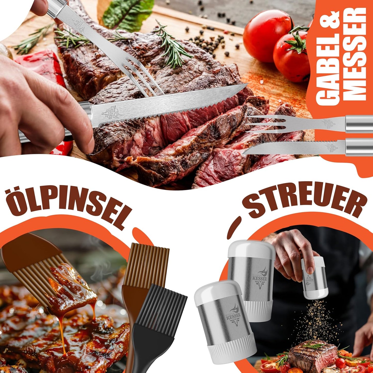Grillbesteck Set, Silber