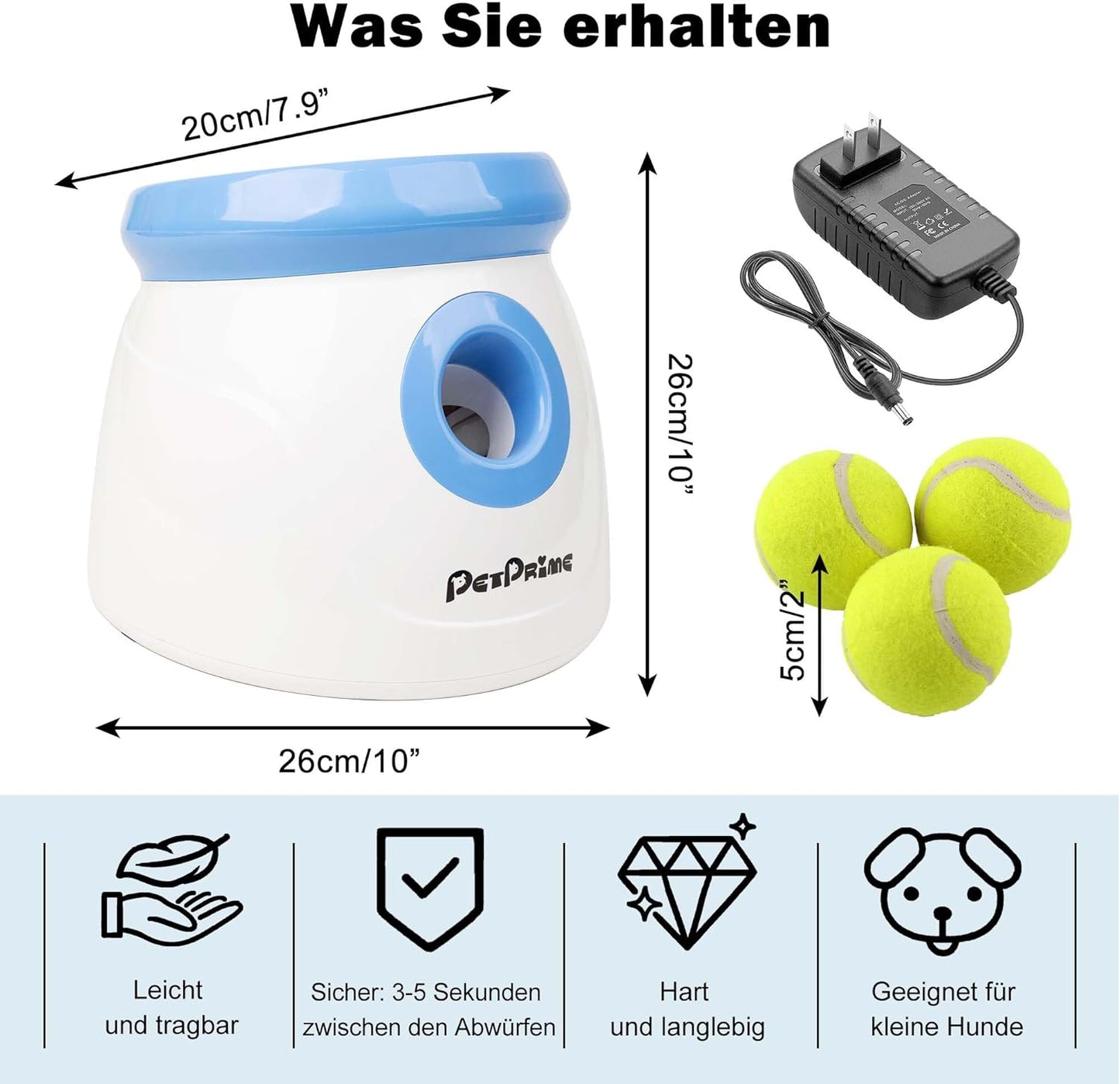 Automatischer Hunde-Ballwerfer mit 3 Tennisbällen, Klein Ballwerfer Blau