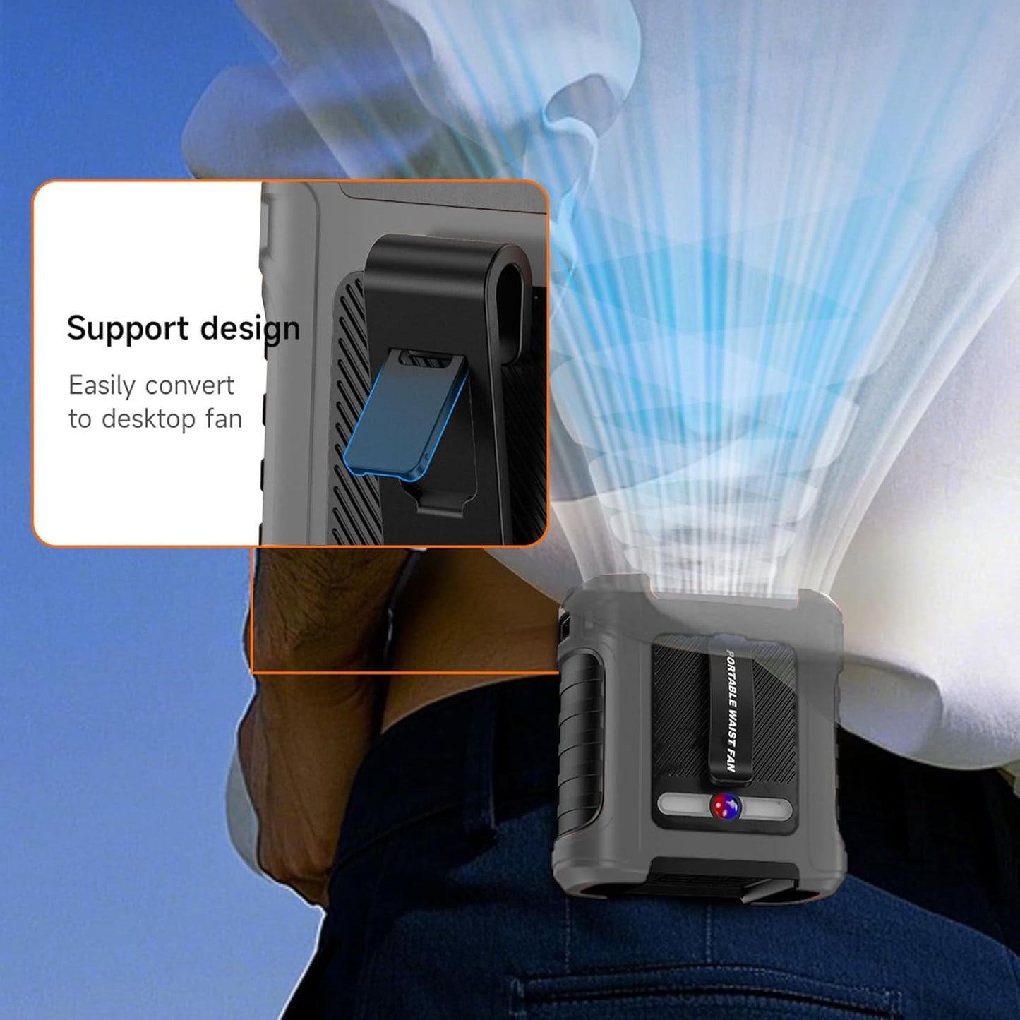 Tragbarer USB-Clip-Ventilator, Grau