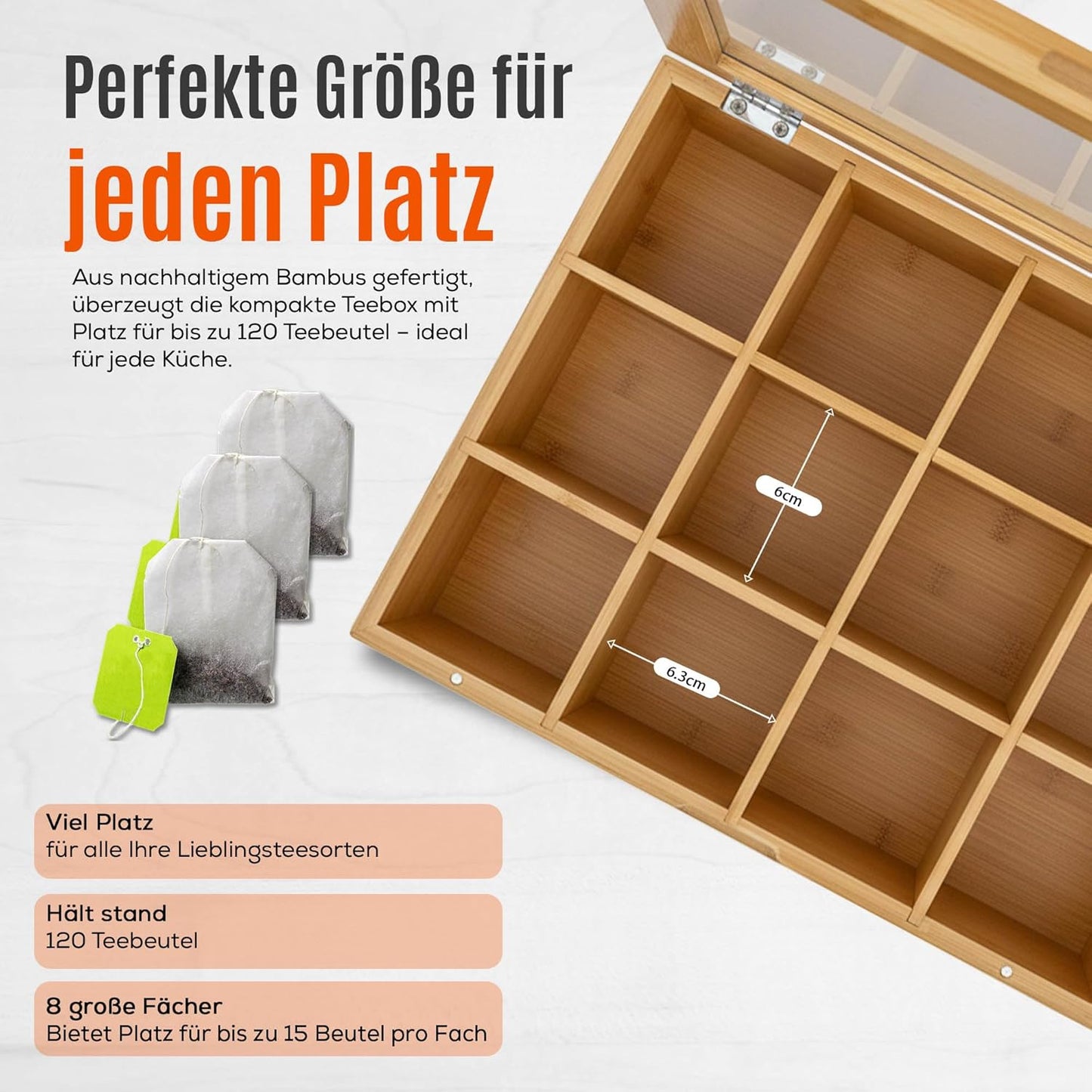 Teebox mit 12 Fächern & Sichtfenster, 12 Fächer