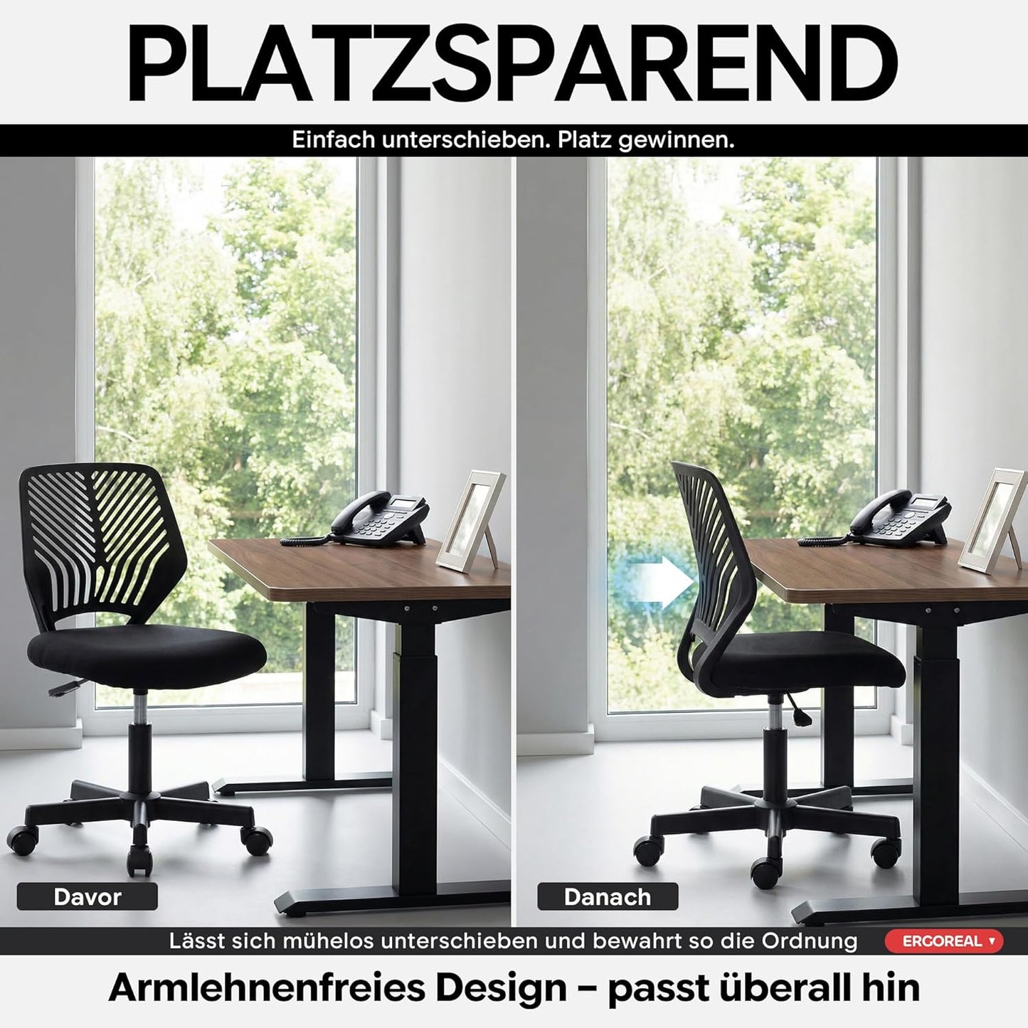 Ergonomischer Bürostuhl ohne Armlehne, Tiefe Schwarz