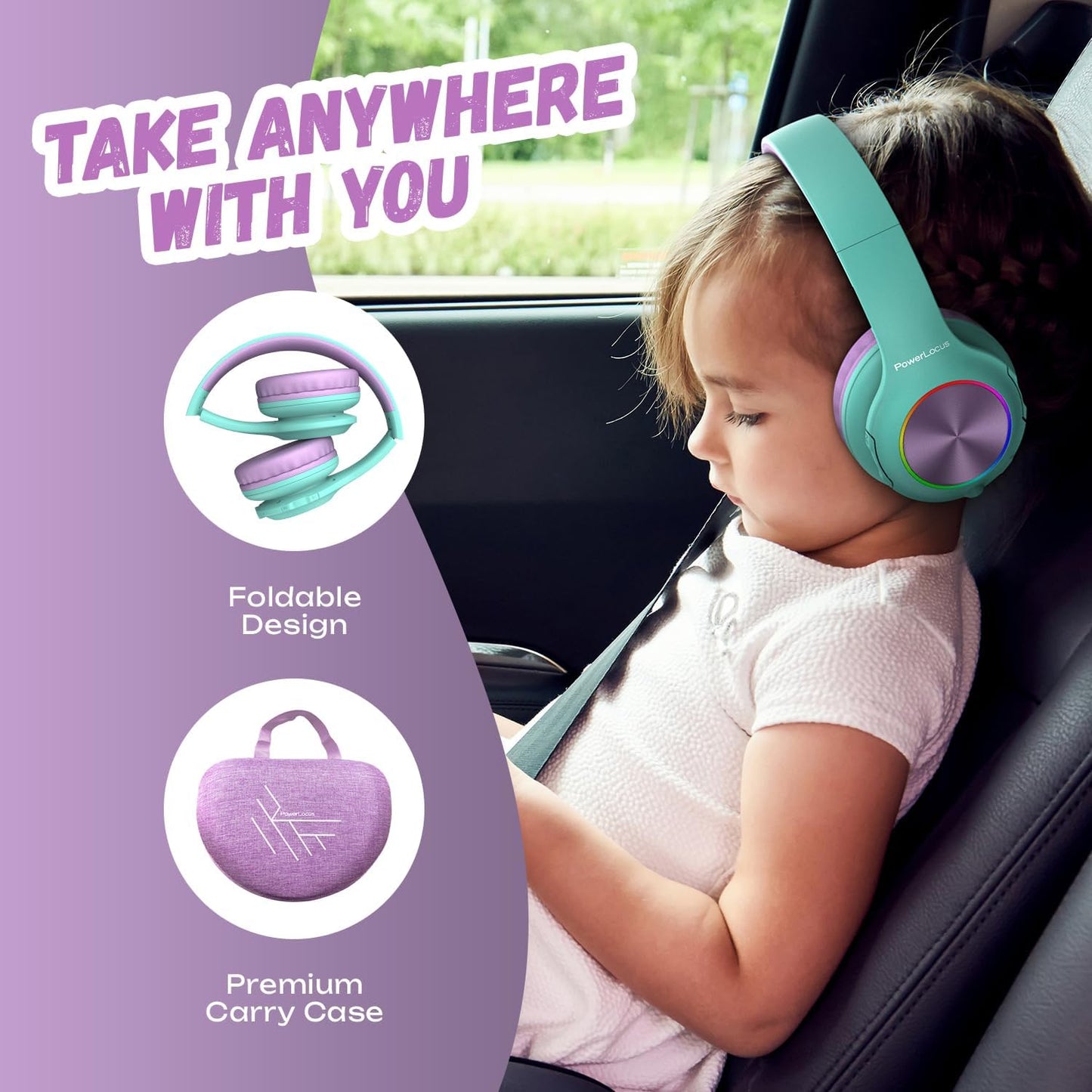 Bluetooth Kinderkopfhörer mit LED, Teal/Purple
