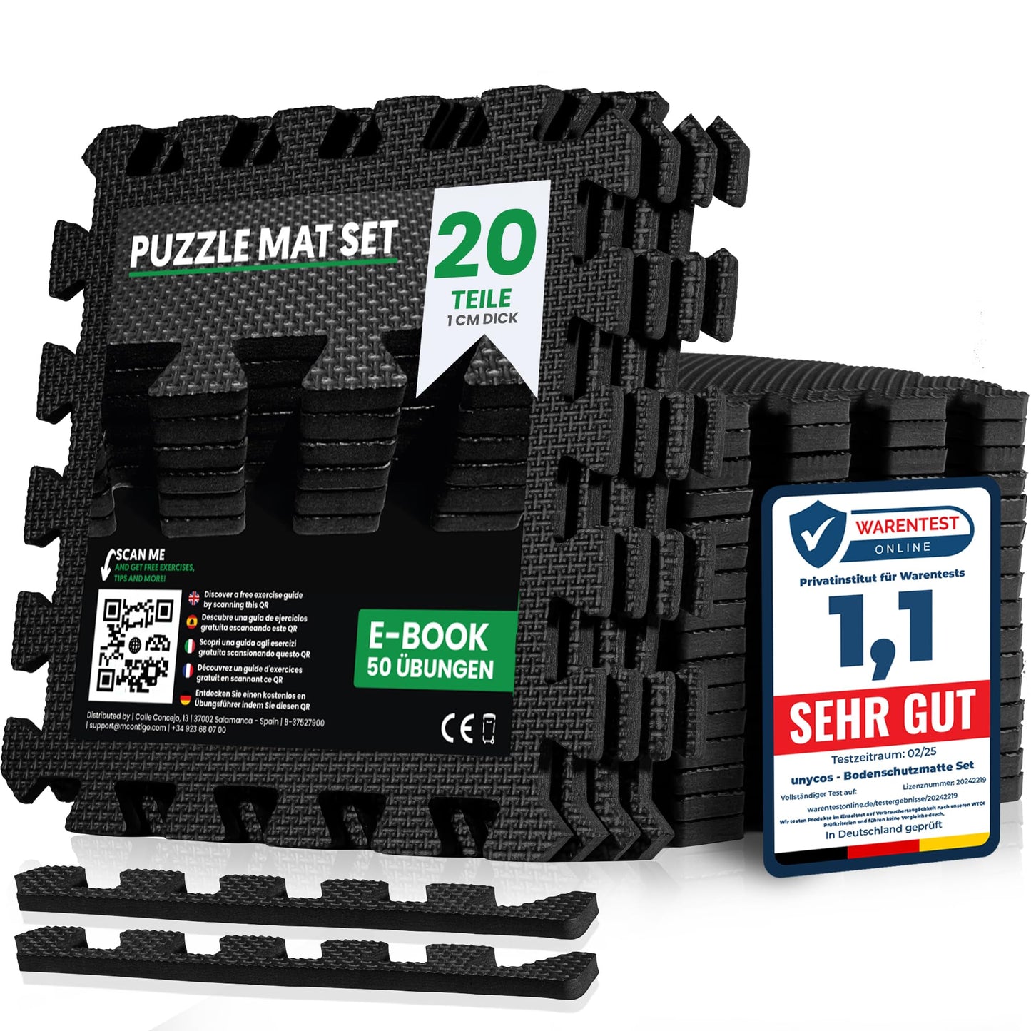 Bodenschutzmatte Puzzlematte Set (12/20/28 Teile), #05 Schwarz 30 x 30 x 1 cm