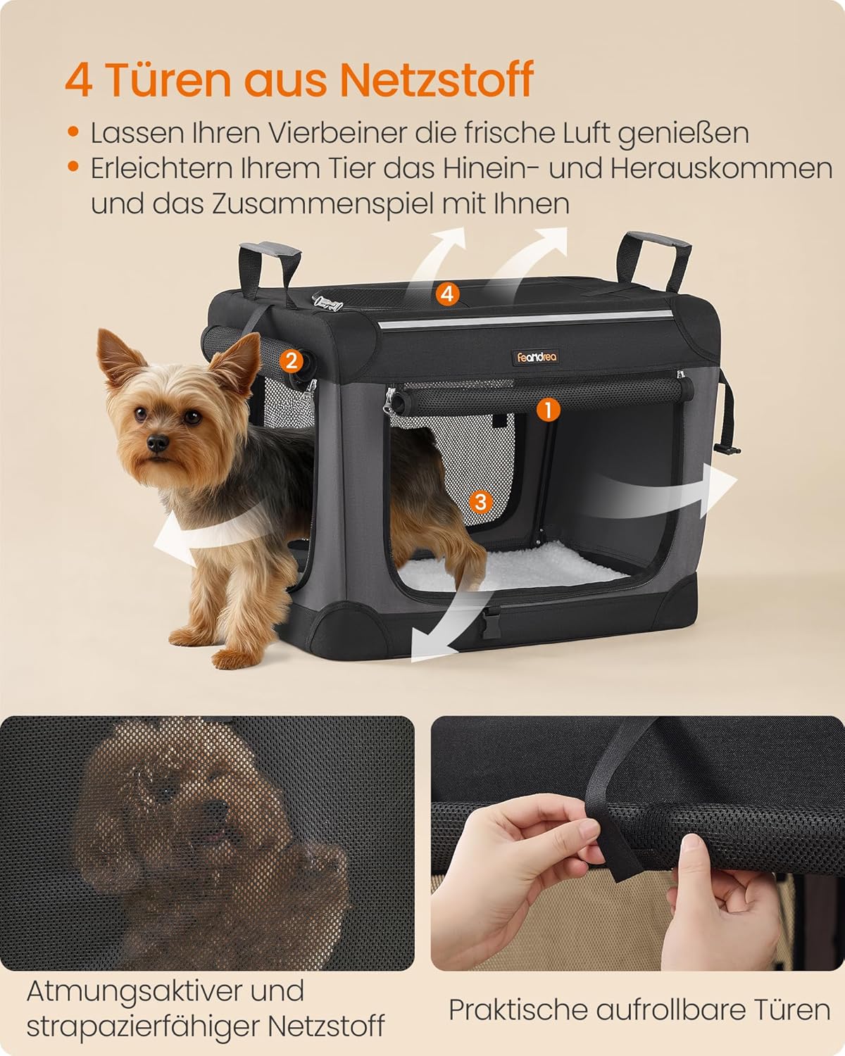 Faltbare Hundetransportbox mit Netzfenstern (50 cm), S (50 x 35 x 35 cm)