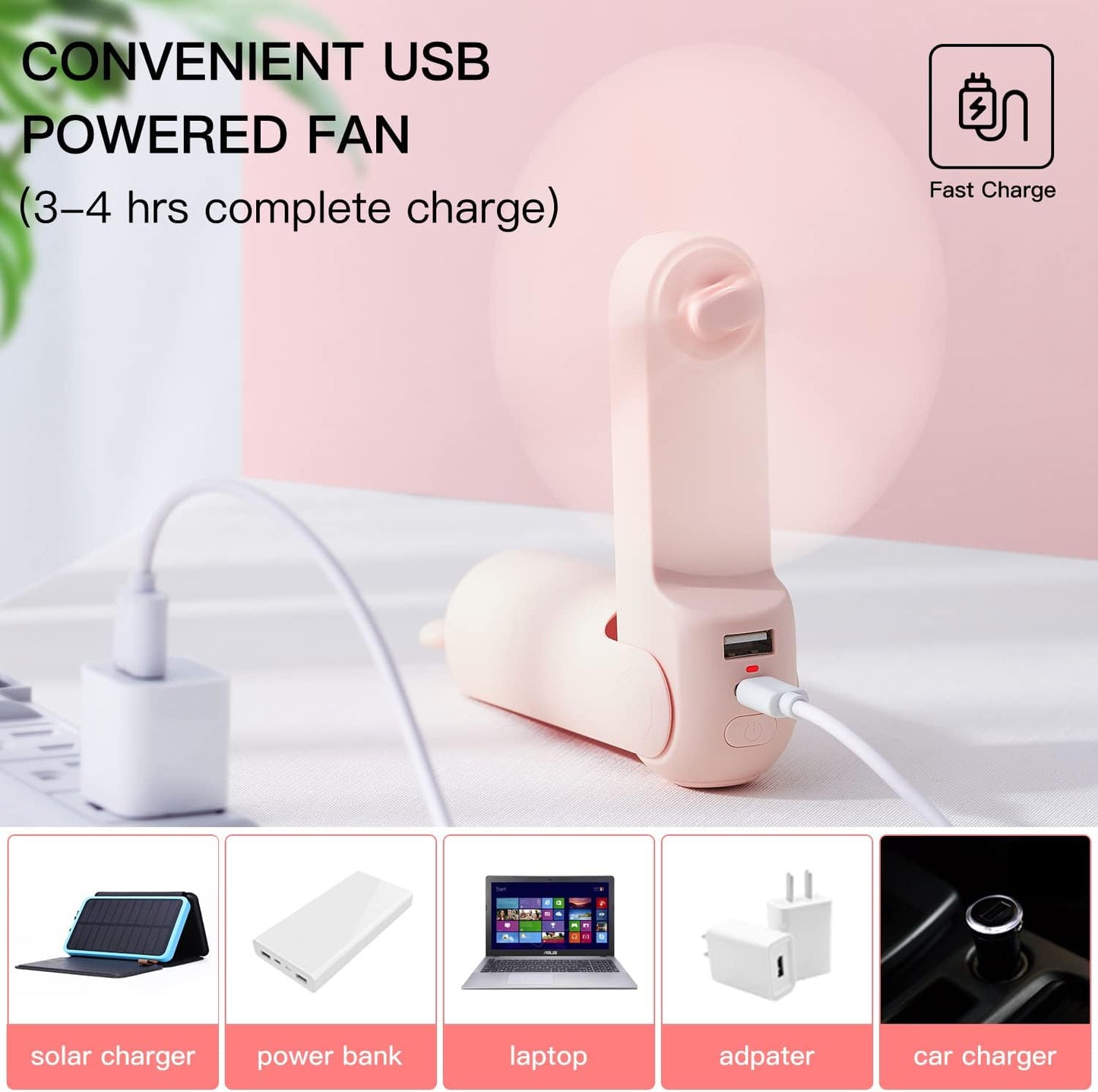 3-in-1 Handventilator Mini, Rosa