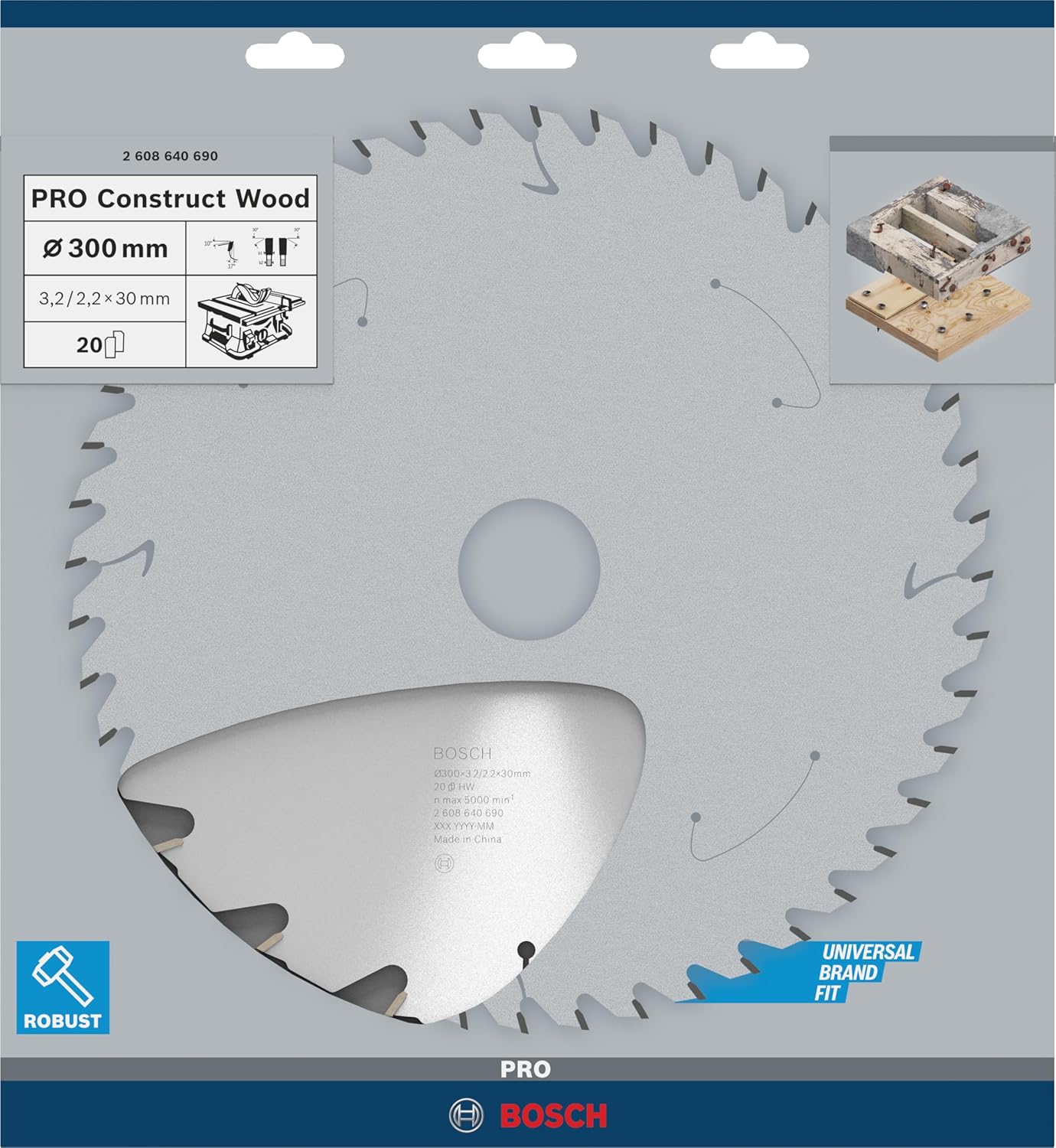 PRO Construction Kreissägeblatt, 300 mm, 20 Zähne, 300 x 3.2/2.2 x 30 mm