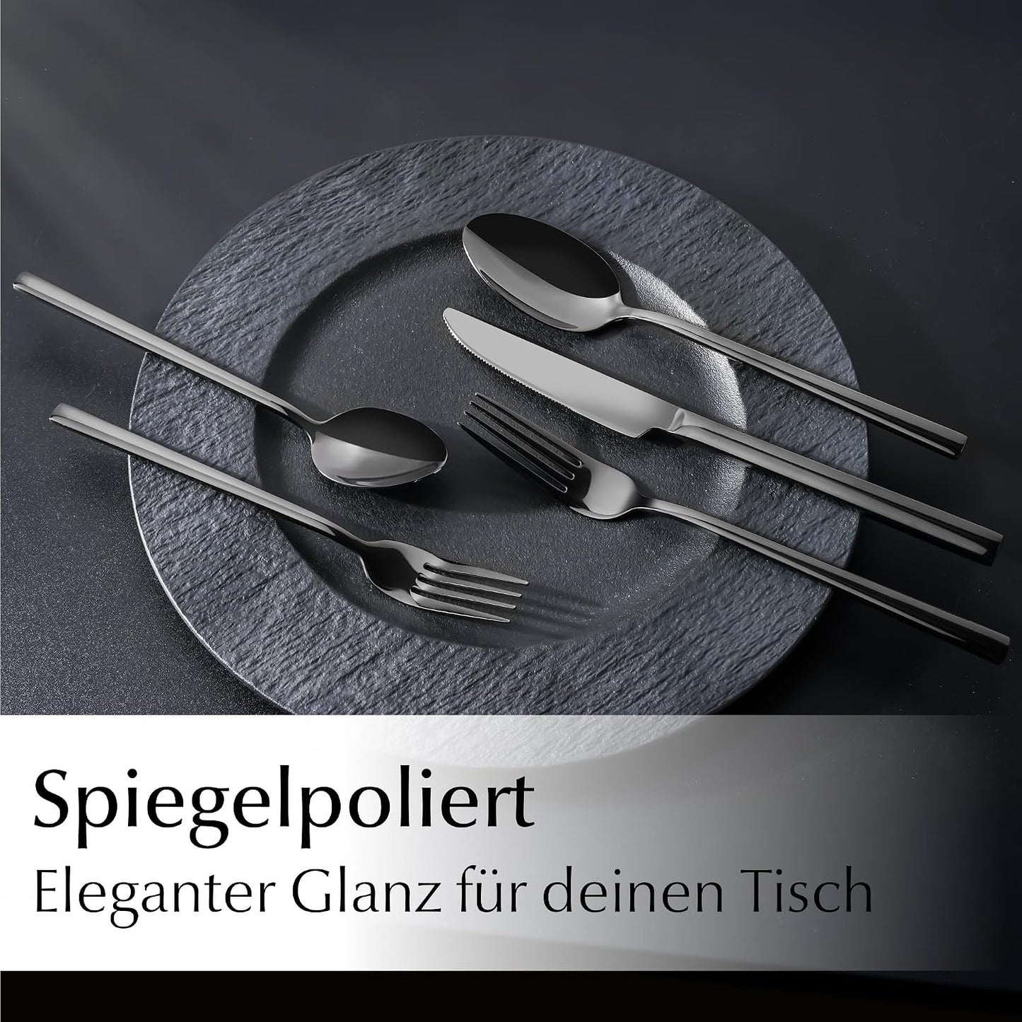 36-teiliges Besteckset, Schwarz 36 teilig