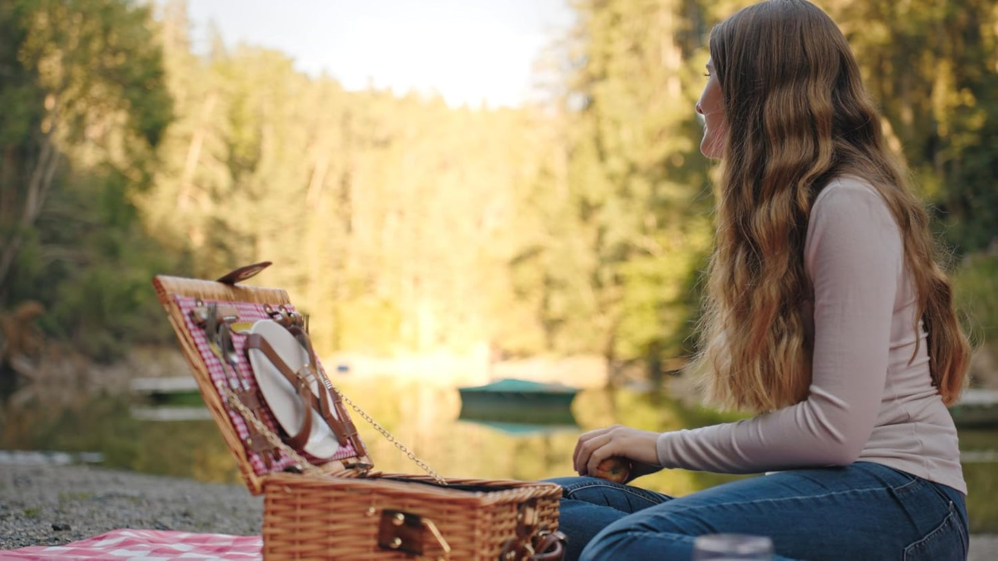 Picknickkorb mit abnehmbarem Schultergurt, Picknickkorb für 2 Personen - Grün / 1
