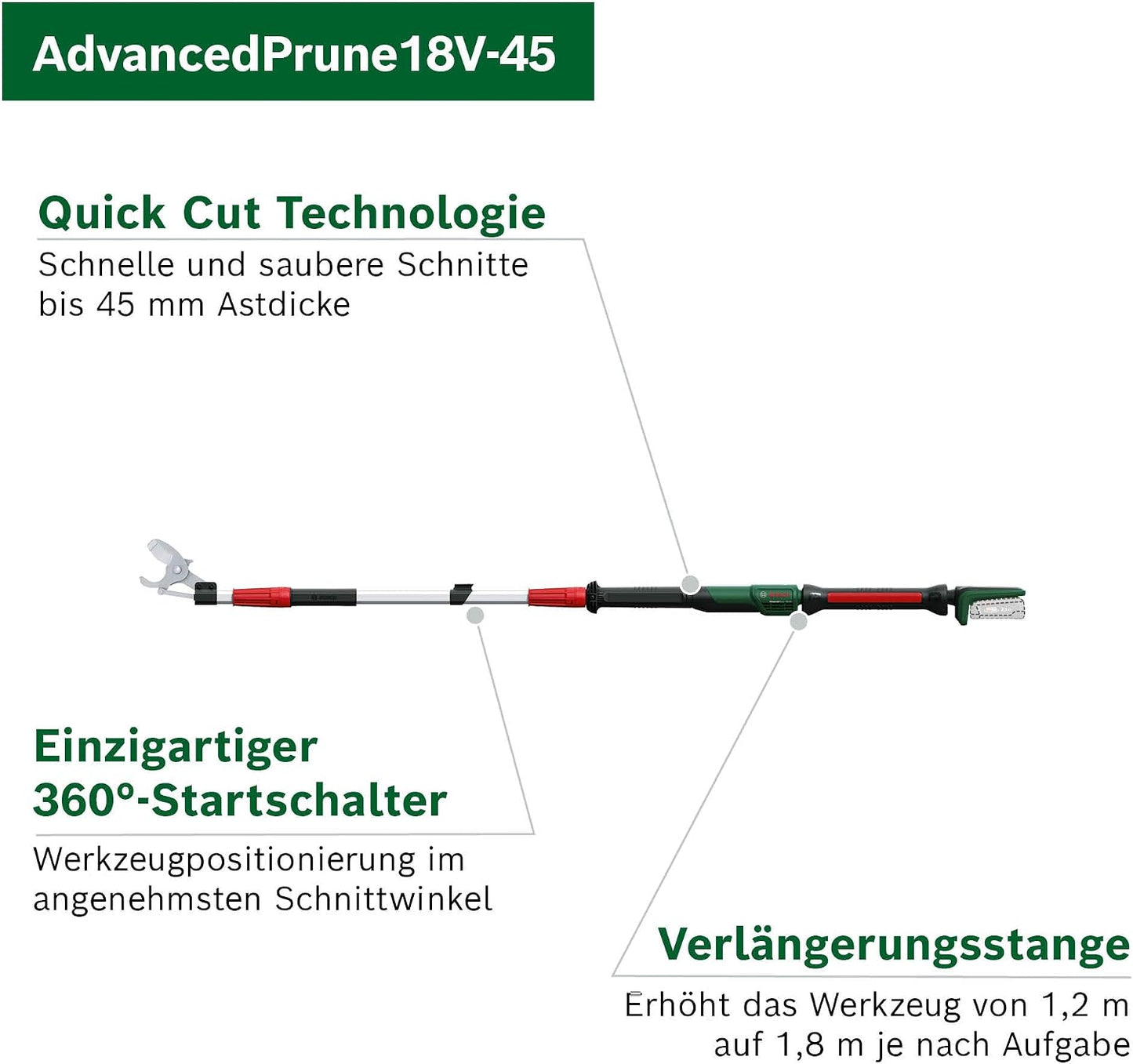Akku-Gartenschere AdvancedPrune 18V-45 (mit Stange)