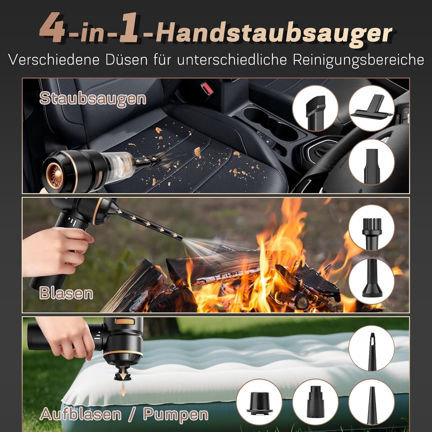 4-in-1 Kabelloser Handstaubsauger, Schwarz