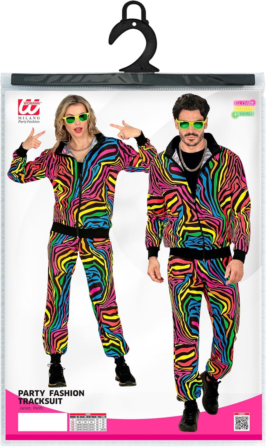 80er Jahre - Rainbow Trainingsanzug, Neon Regenbogen Schwarz S