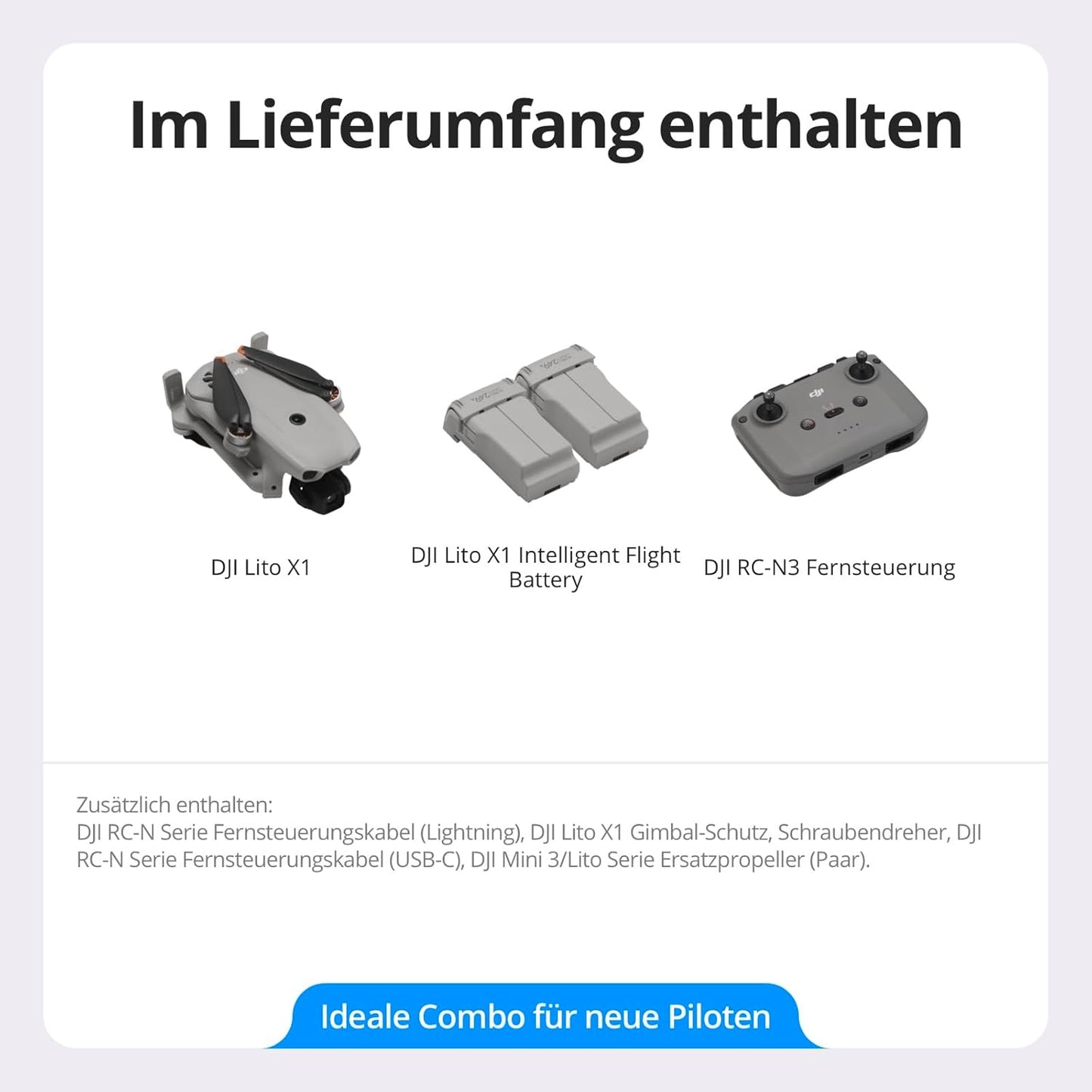 Lito X1 Combo Kameradrohne mit Hinderniserkennung, DJI Lito X1 Combo mit zwei Akkus (DJI RC-N3)