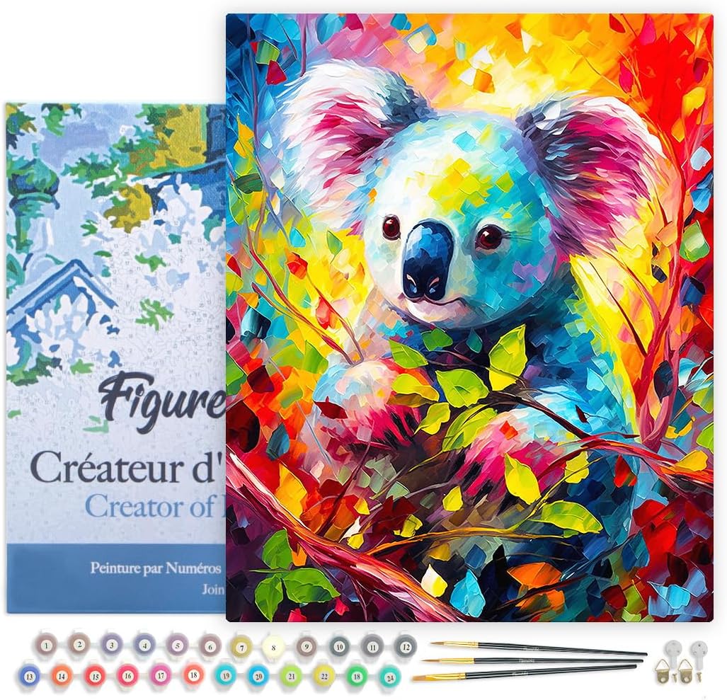 Malen nach Zahlen Set mit Rahmen Koala Farbenfroh Abstrakt, Koala Farbenfroh Abstrakt 40x50cm Mit Rahmen (bereits gespannt)