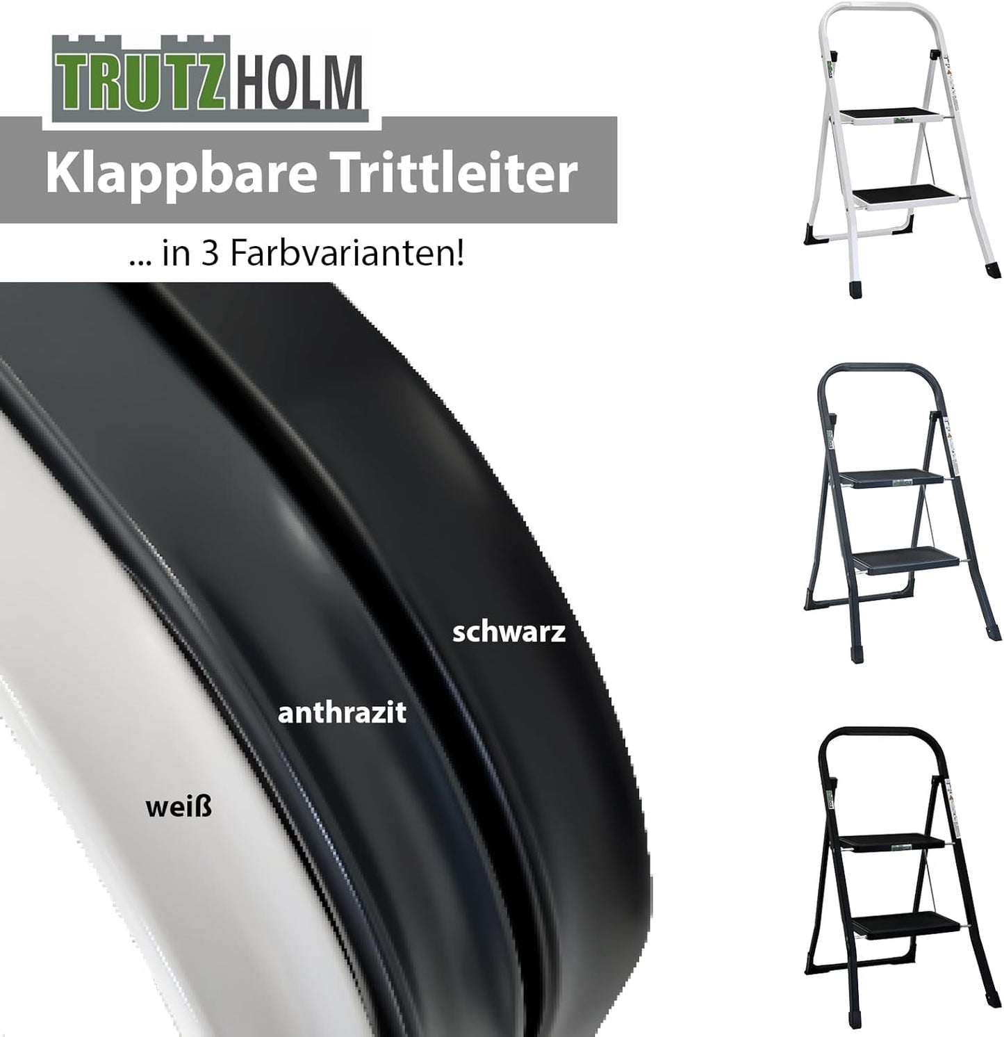 Klappbare Trittleiter mit Sicherheitsverriegelung, 2 Stufen Anthrazit