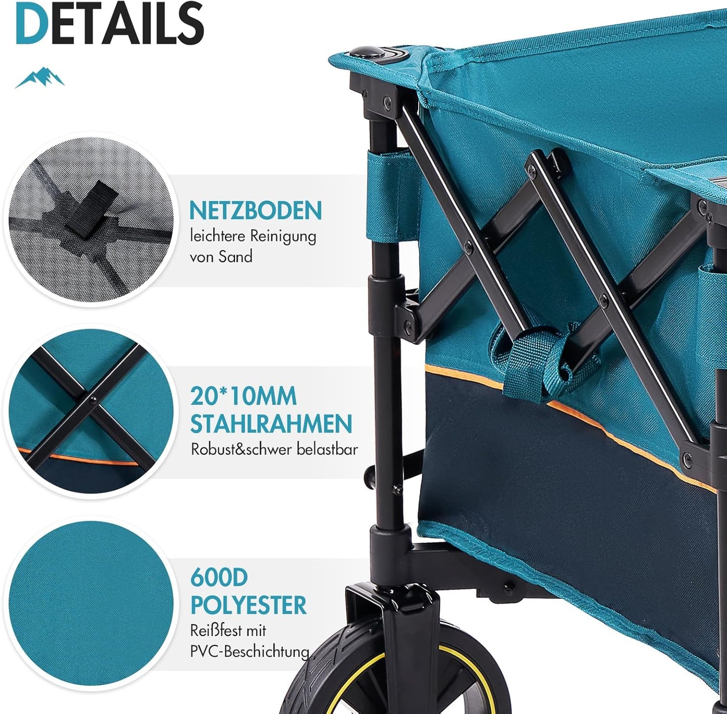 Faltbarer Bollerwagen mit Seitentaschen und Getränkehalter, Blau