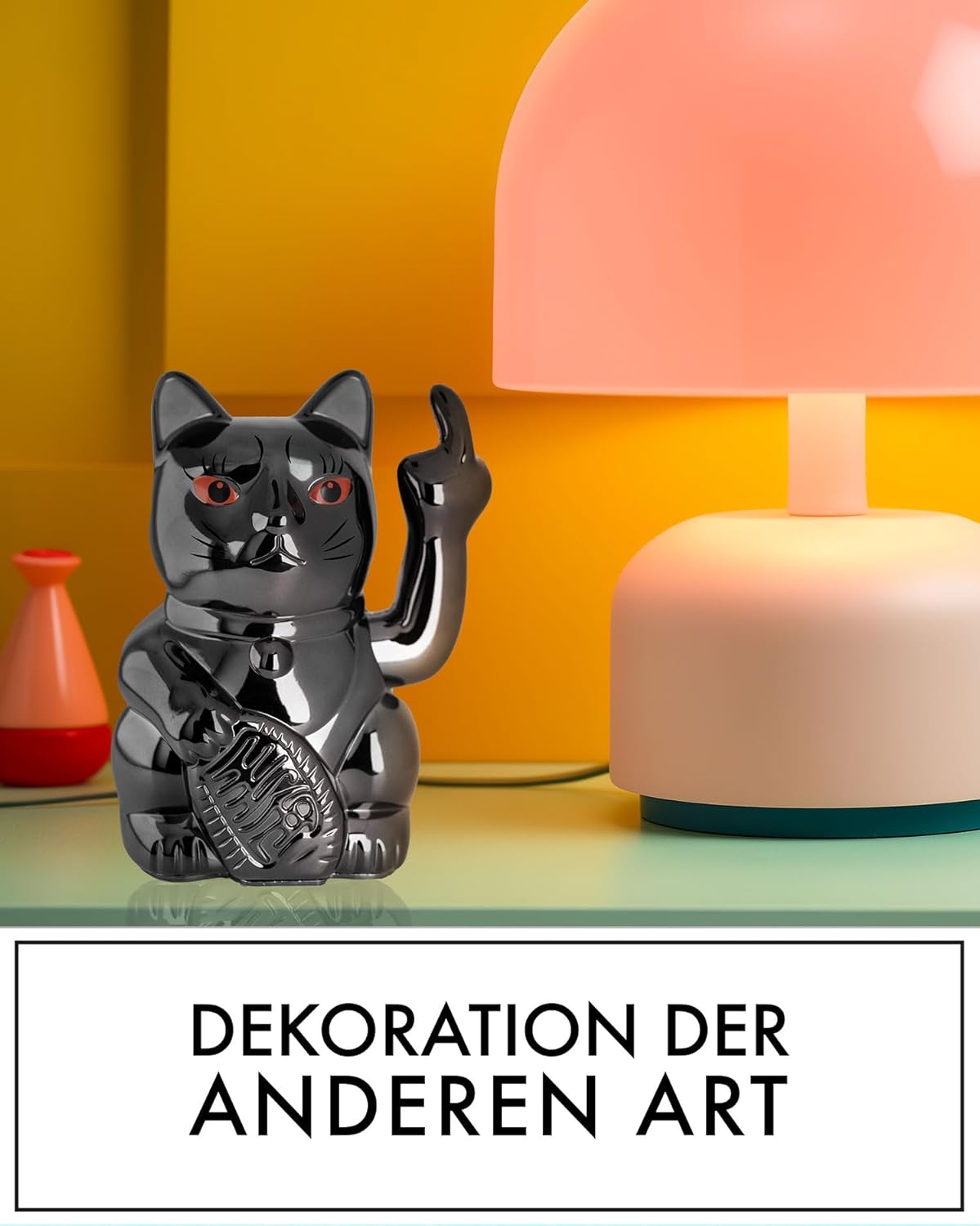 Winkekatze mit Mittelfinger, Black Shiny Finger