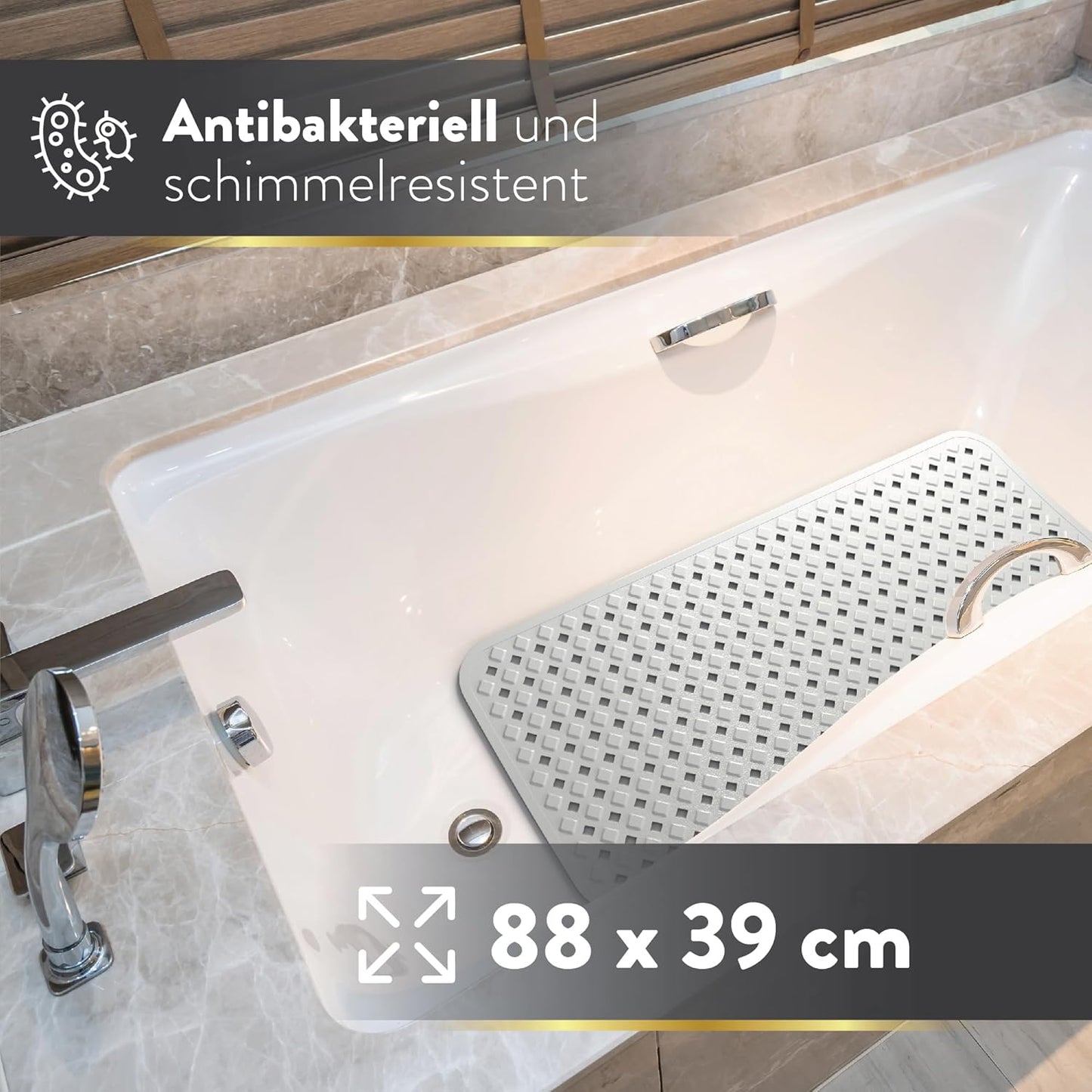 Rutschfeste Badewannenmatte (maschinenwaschbar), 88 x 39 cm (Rechteckig) Grau
