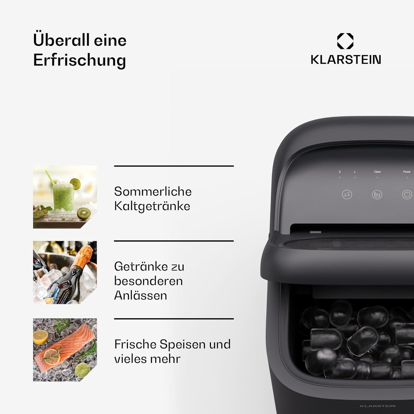 SparkIce Eiswürfelmaschine mit Touchpad & Schnellproduktion, 15kg/24h, Schwarz