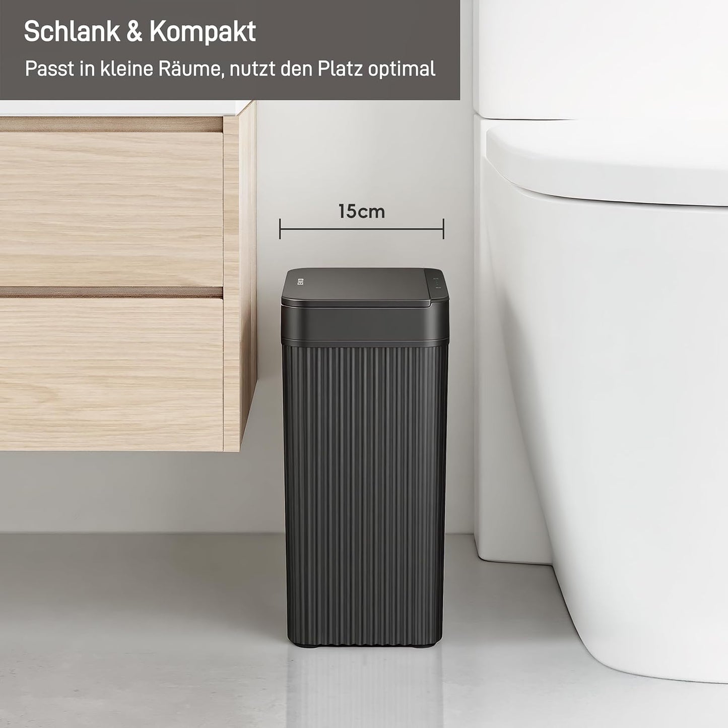 Brio Mülleimer mit Bewegungssensor, wasserdicht, Brio 10L-Schwarz