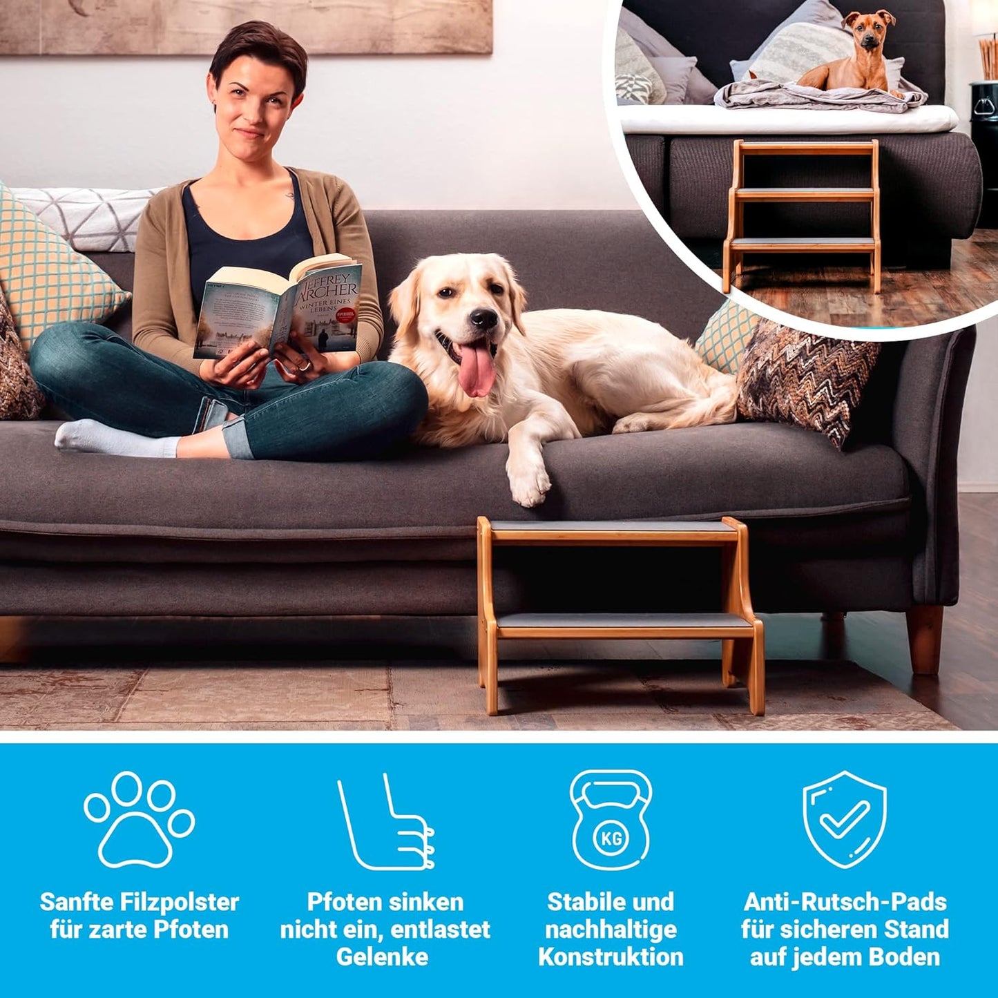 Haustiertreppe für Hunde und Katzen, 3 Stufen schwarz