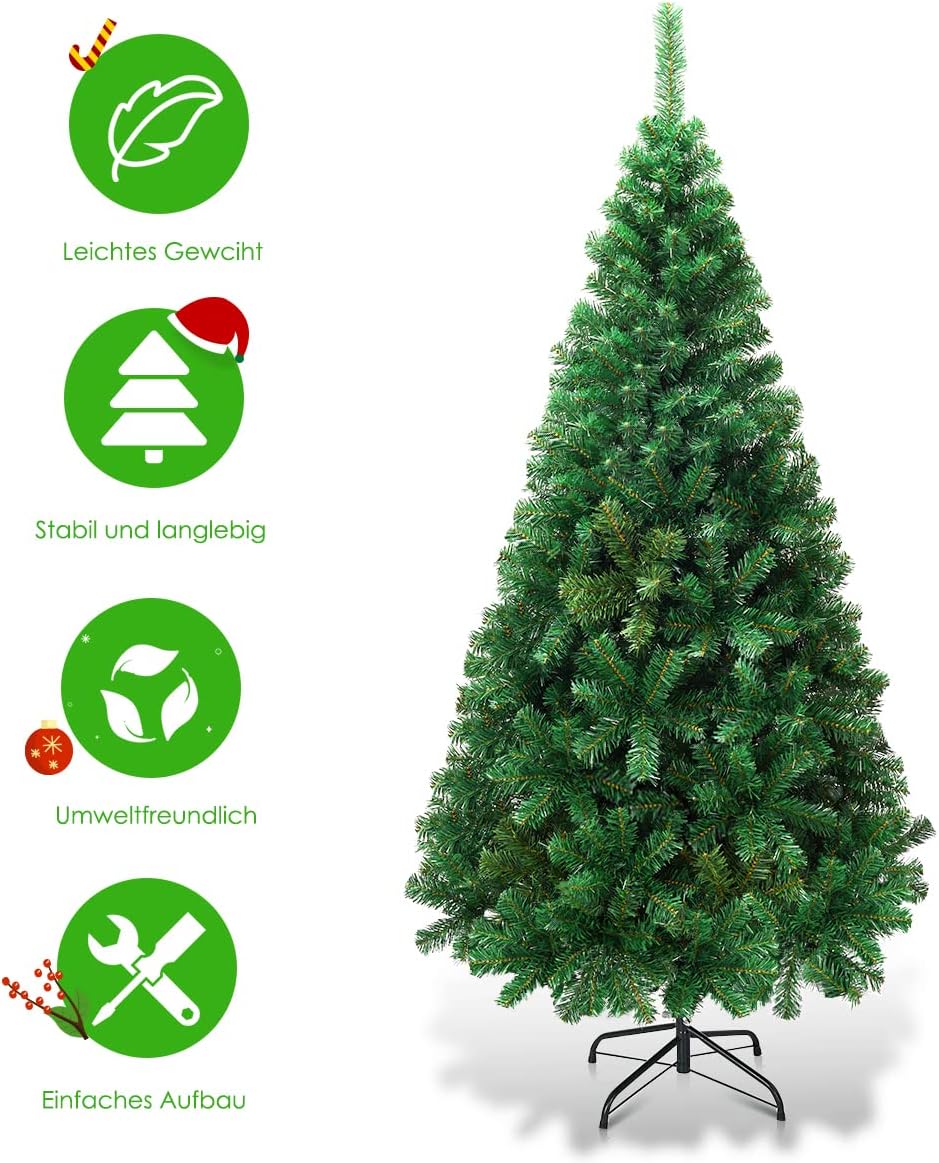 Künstlicher Weihnachtsbaum mit Metallständer, 650 Spitzen, Grün 180 cm