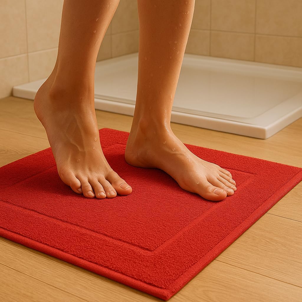 2er-Set Badematten, 50x70 cm, 2x Badvorleger Rot