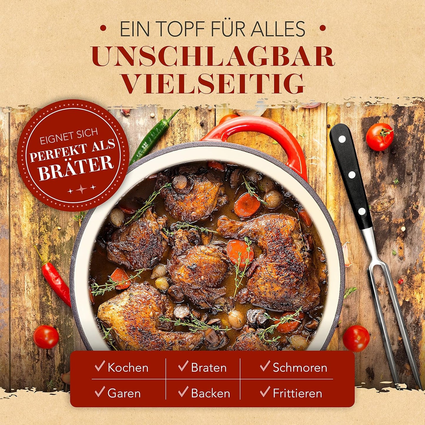 Schmortopf mit Fleischgabel, 26cm