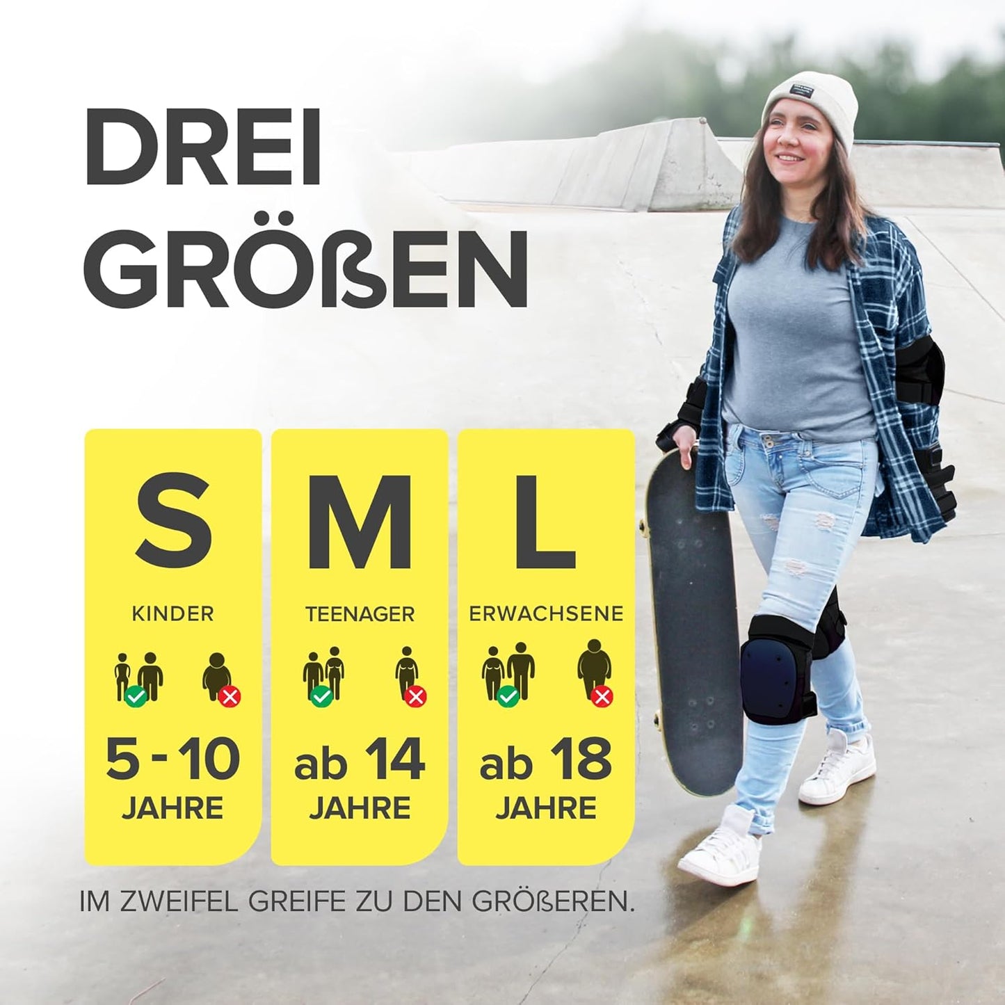 Skate Protektoren Set für Inliner & Skateboards, Schwarz L - Jugendliche / Erwachsene
