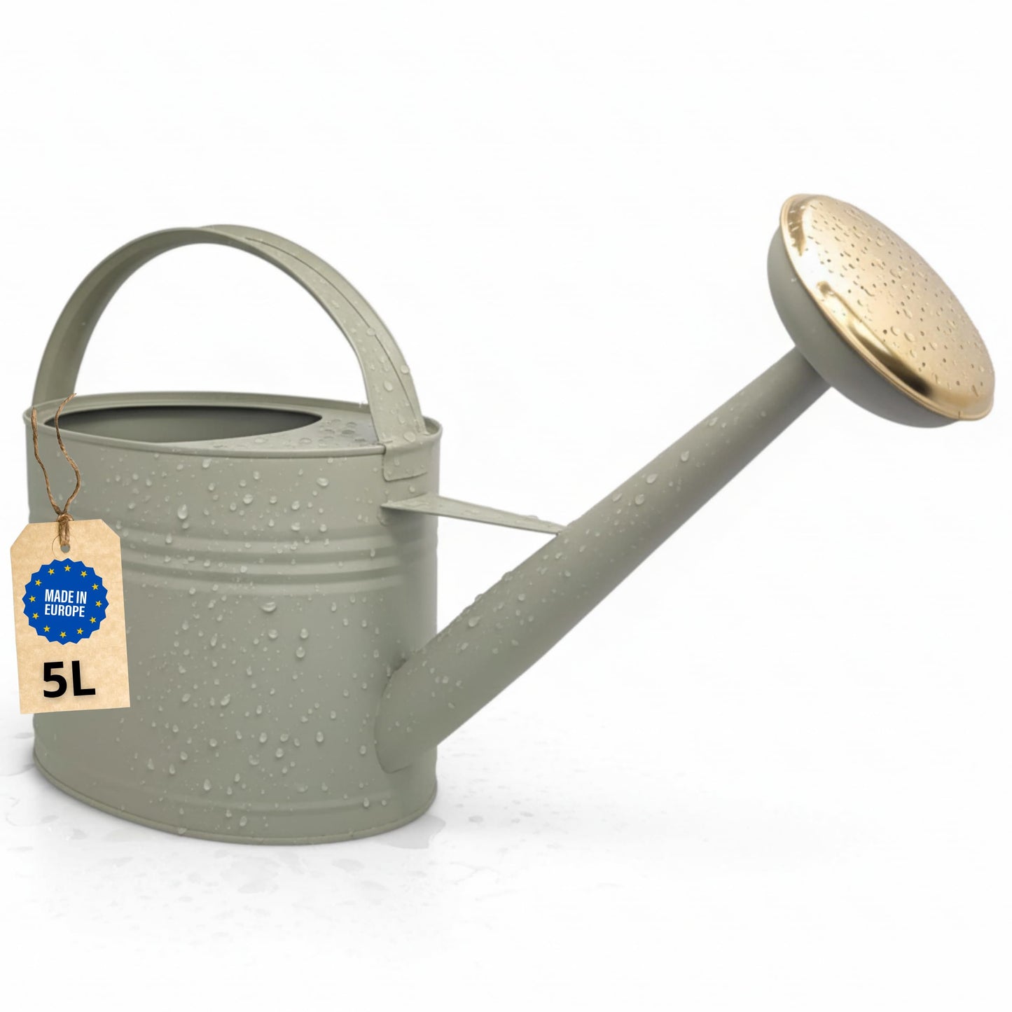 Giesskanne aus Metall mit abnehmbarer Brause (5L), Moosgrau