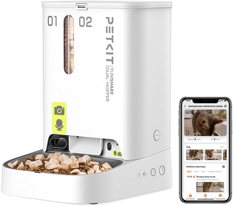 Futterautomat mit Kamera für Katzen & Hunde, 2 Näpfe Mit Kamera