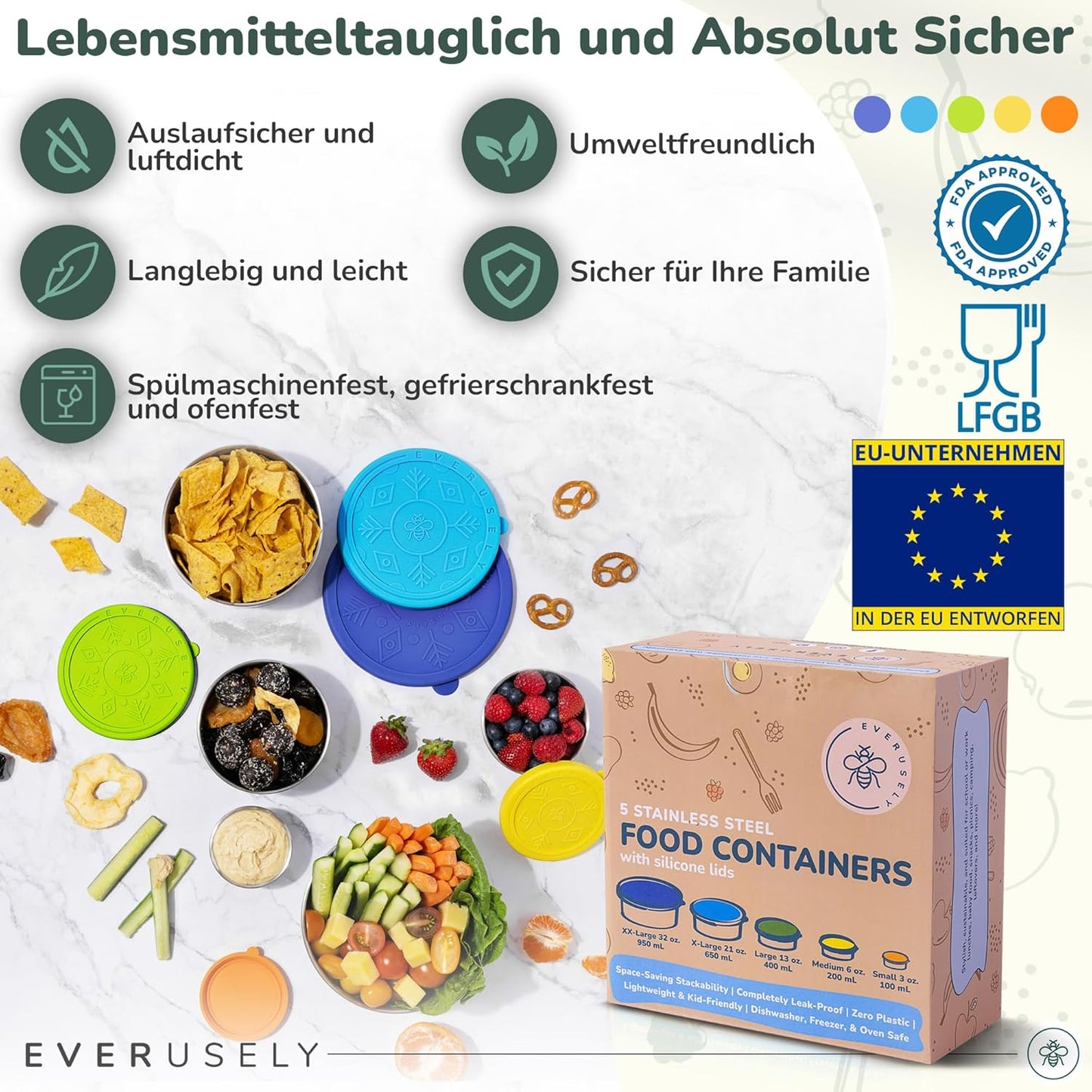 5er-Set Snackboxen mit Deckel, Summer
