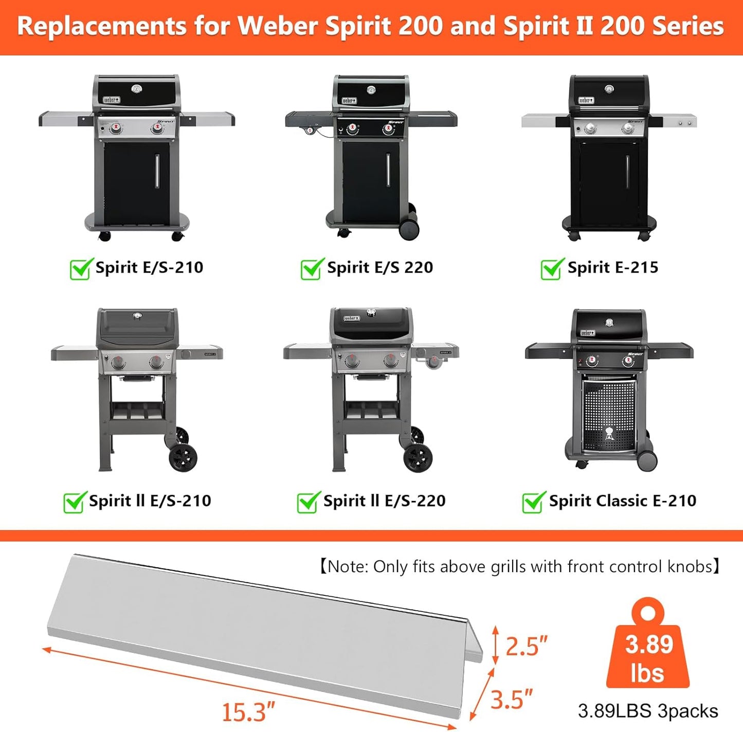 Aromaschienen für Weber Spirit, Stainless Steel for Spirit 200 / Spirit II 200