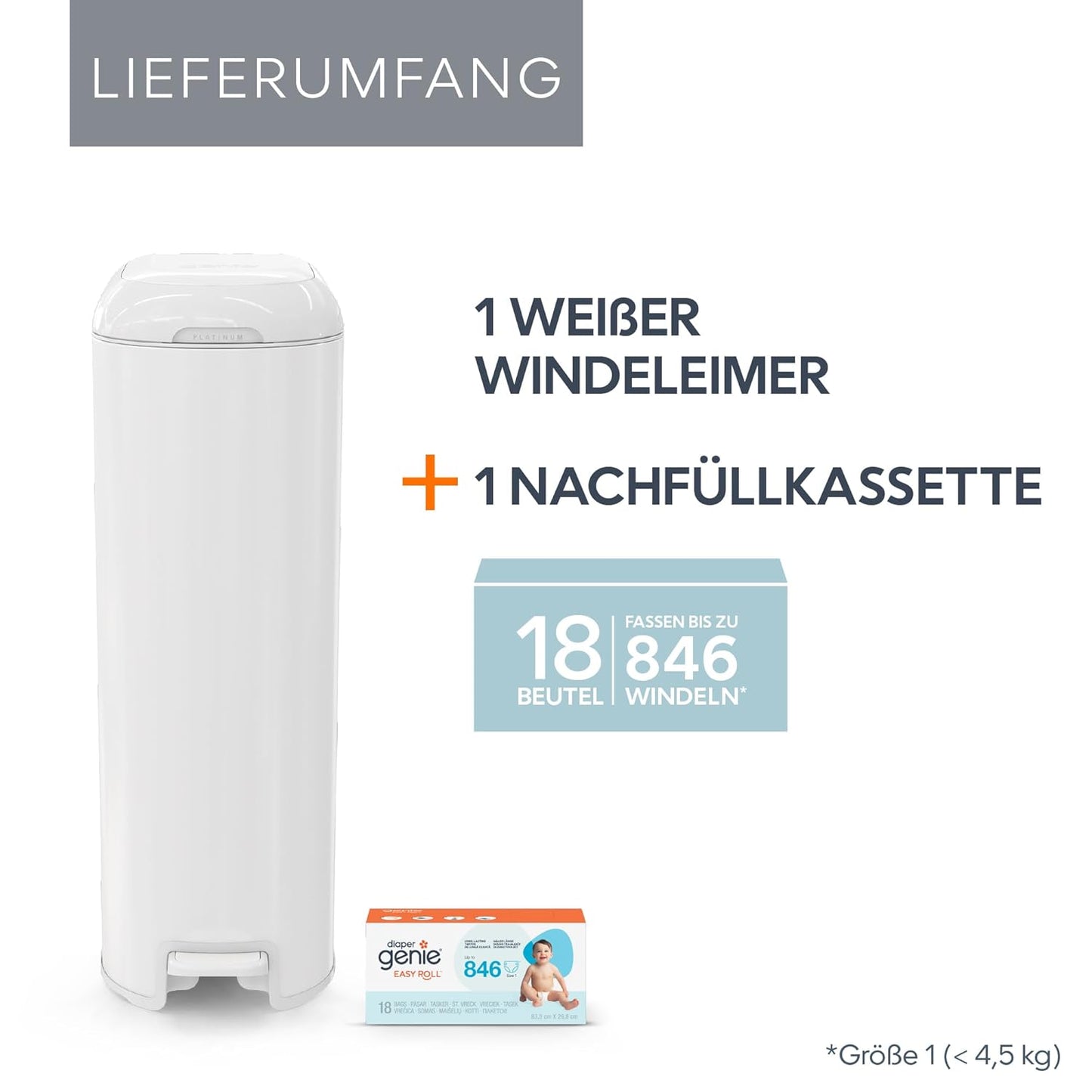 Windeleimer mit Fusspedal und abreissbaren Beuteln, Weiß