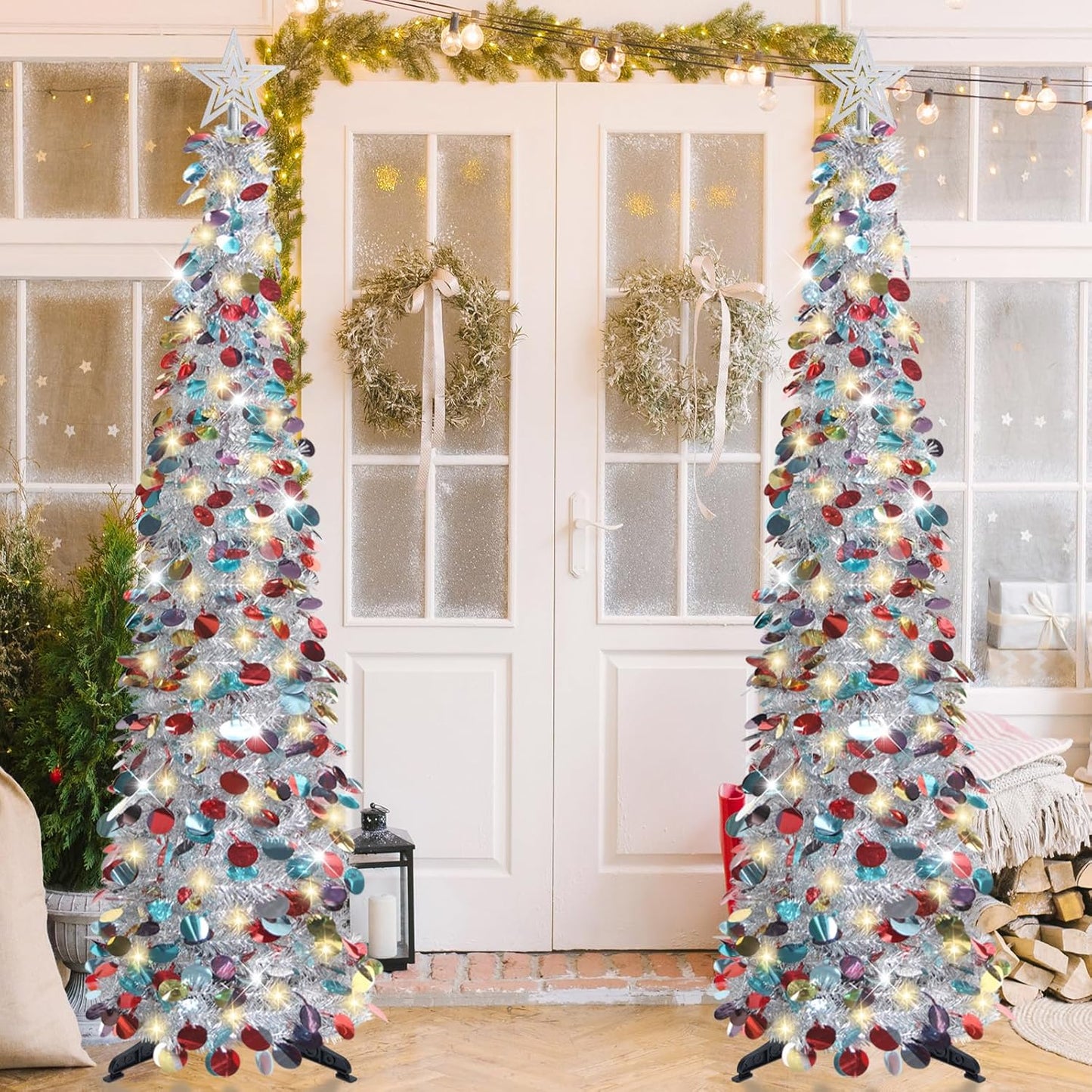Pop-Up Lametta Weihnachtsbaum, 152.4 cm Buntes Silber