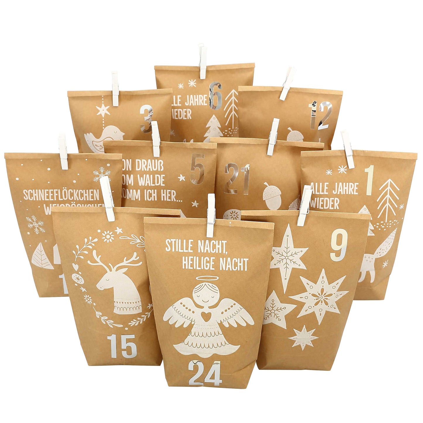 Adventskalender DIY-Bastelset, Braun Weiss