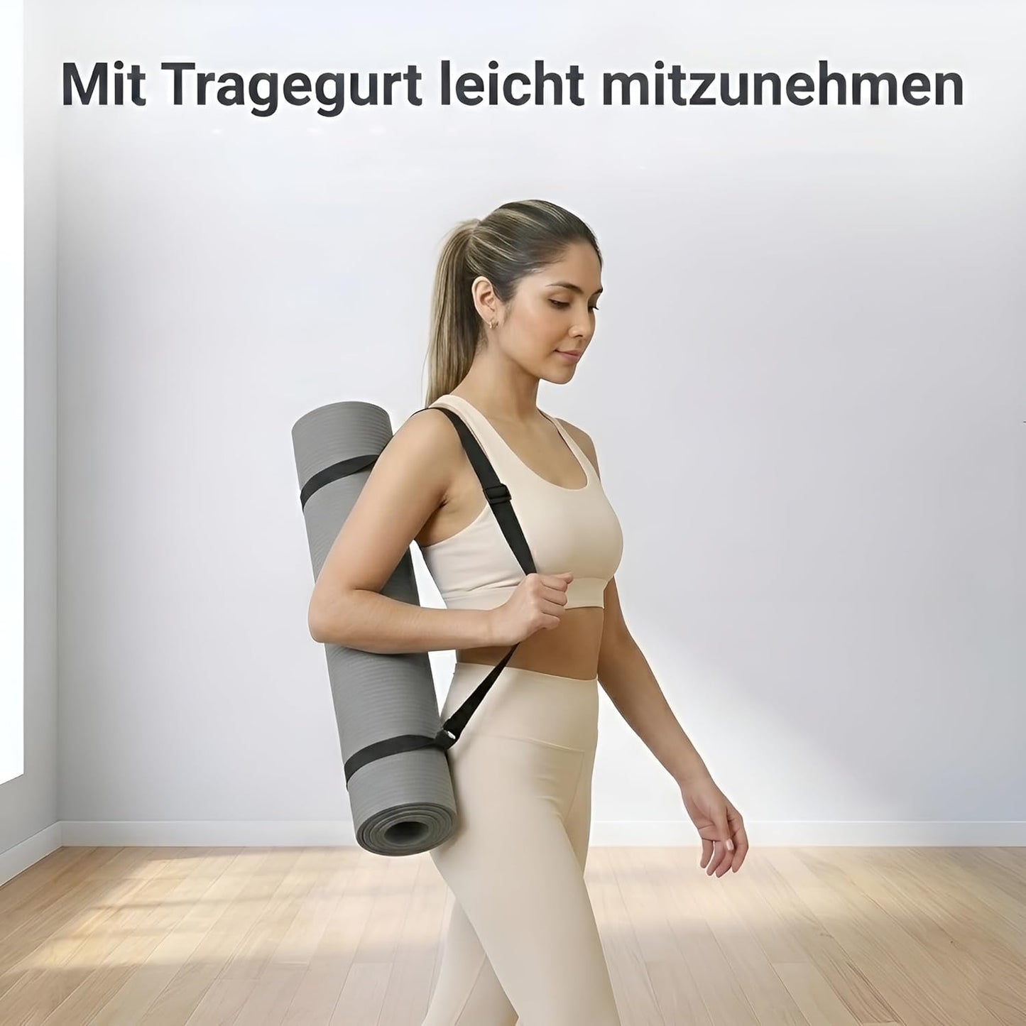 Komfort-Gymnastikmatte mit Tragegurt, Urban Grey 185 x 60 x 1.5 cm
