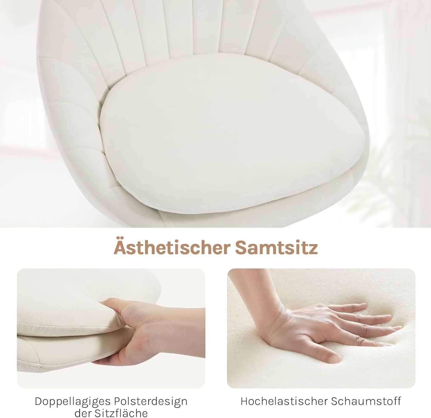Ergonomischer Drehstuhl, Beige Samt