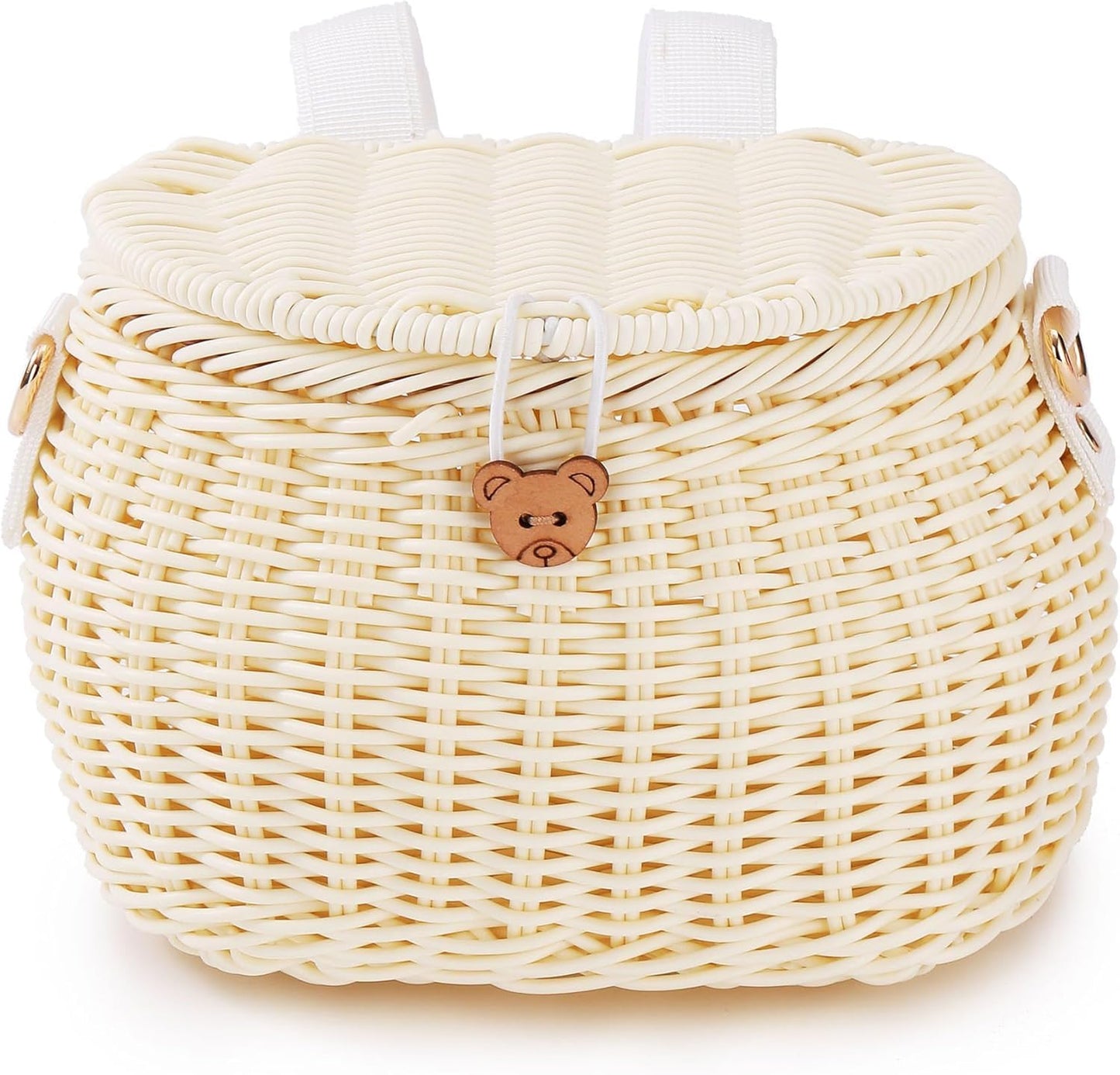 Abnehmbarer Kinderfahrradkorb, Rattan-Design, Beige