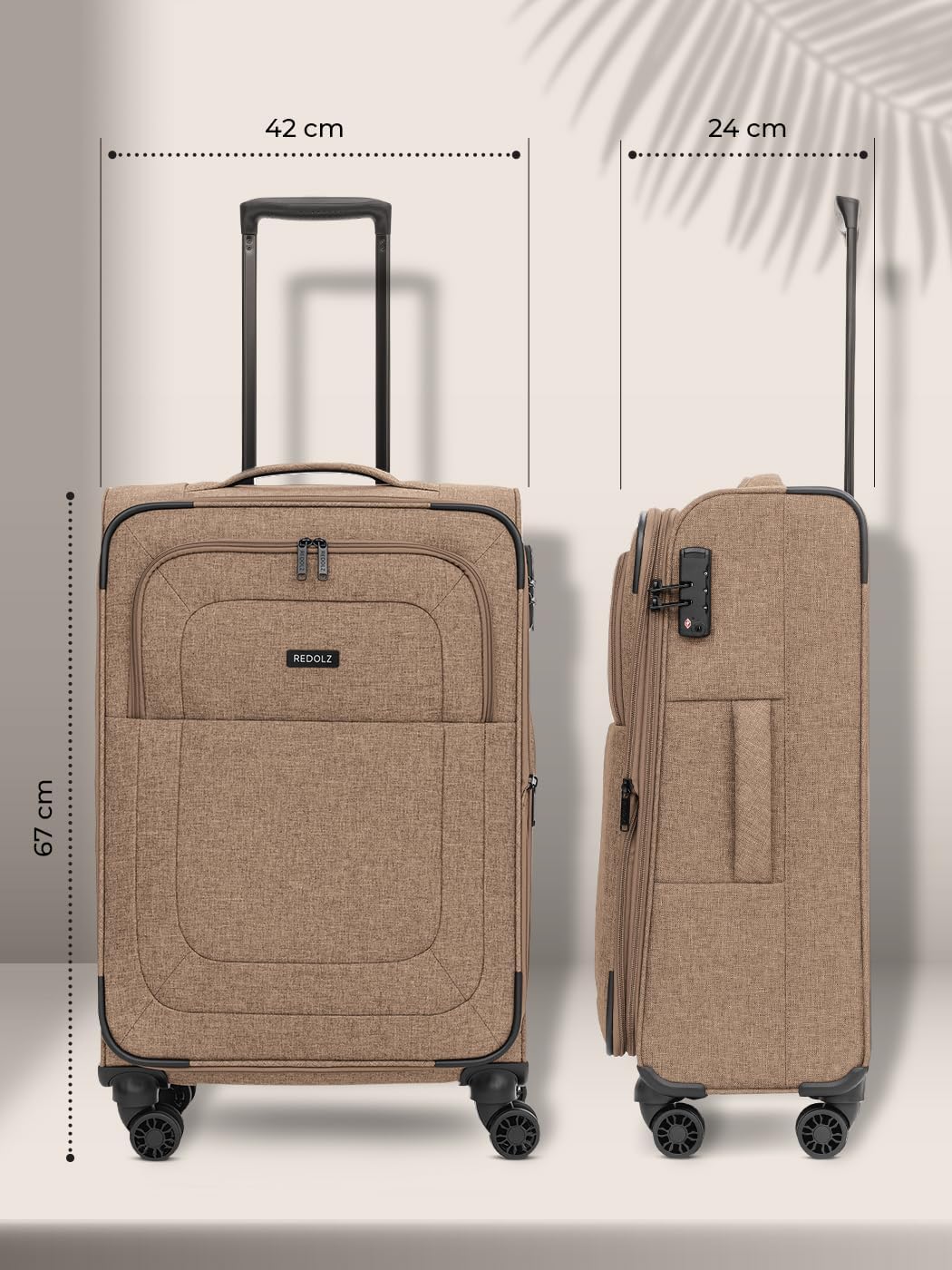 Weichschalen Trolley mit TSA-Schloss, M (67 cm) 4-Rad erweiterbar Coffee