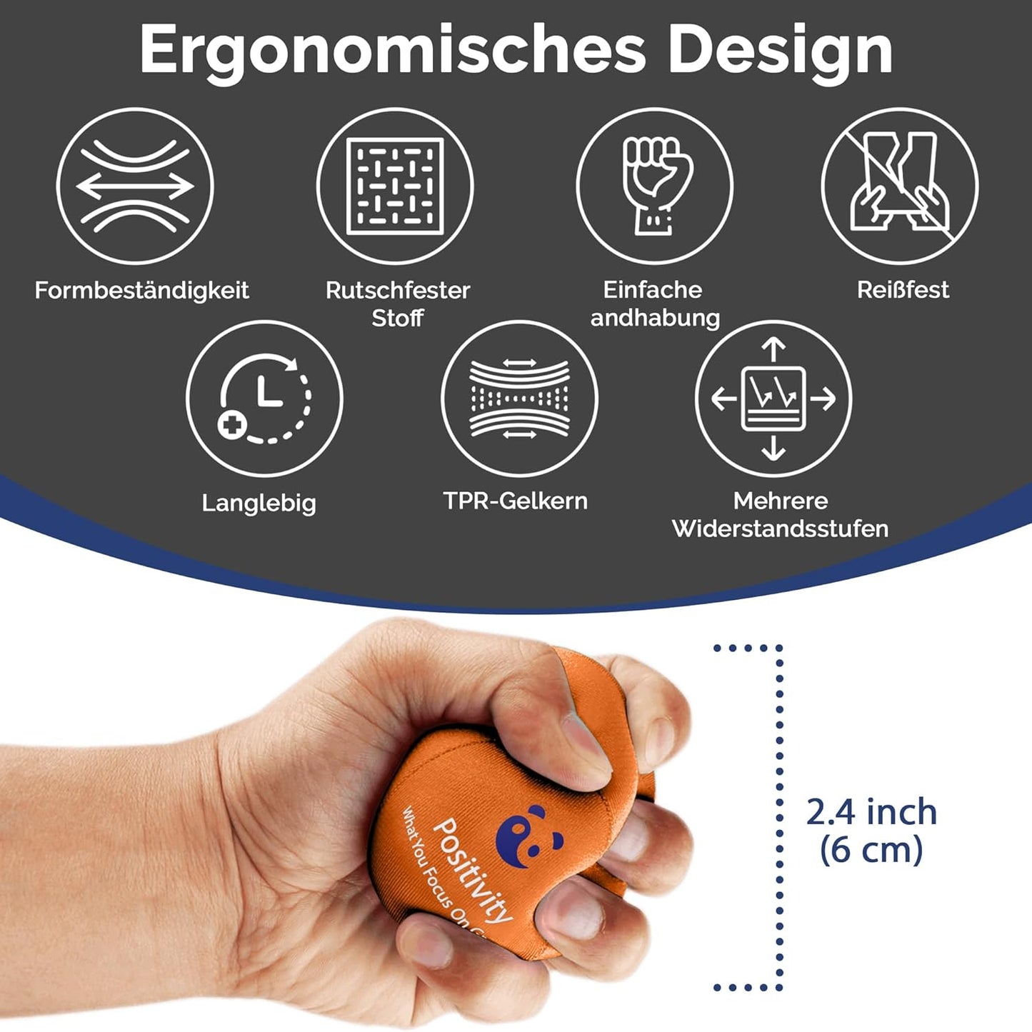 Stressball Handtrainer-Set (3 Dichten), Sonnenorange, Anthrazit, Jadegrün