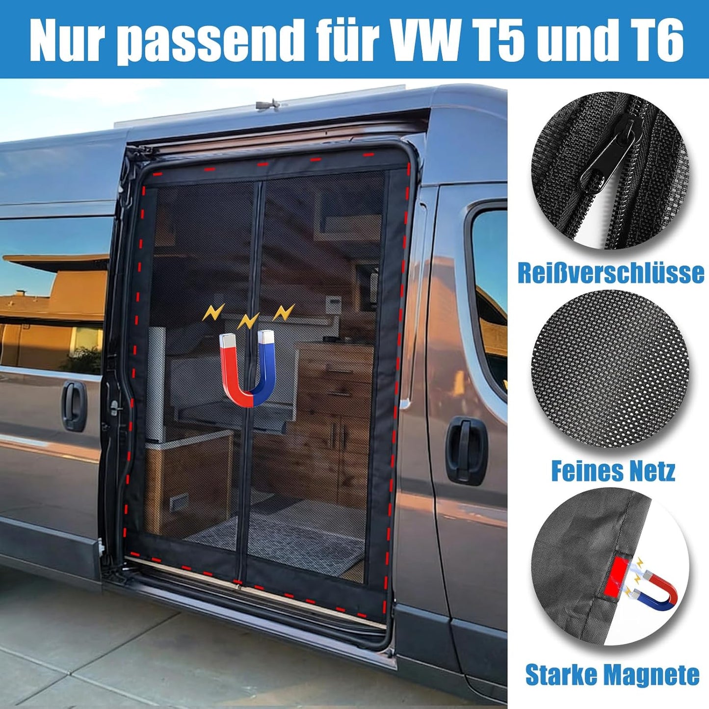 Magnetisches Moskitonetz für VW T5 und T6 Schiebetür, Schiebetür