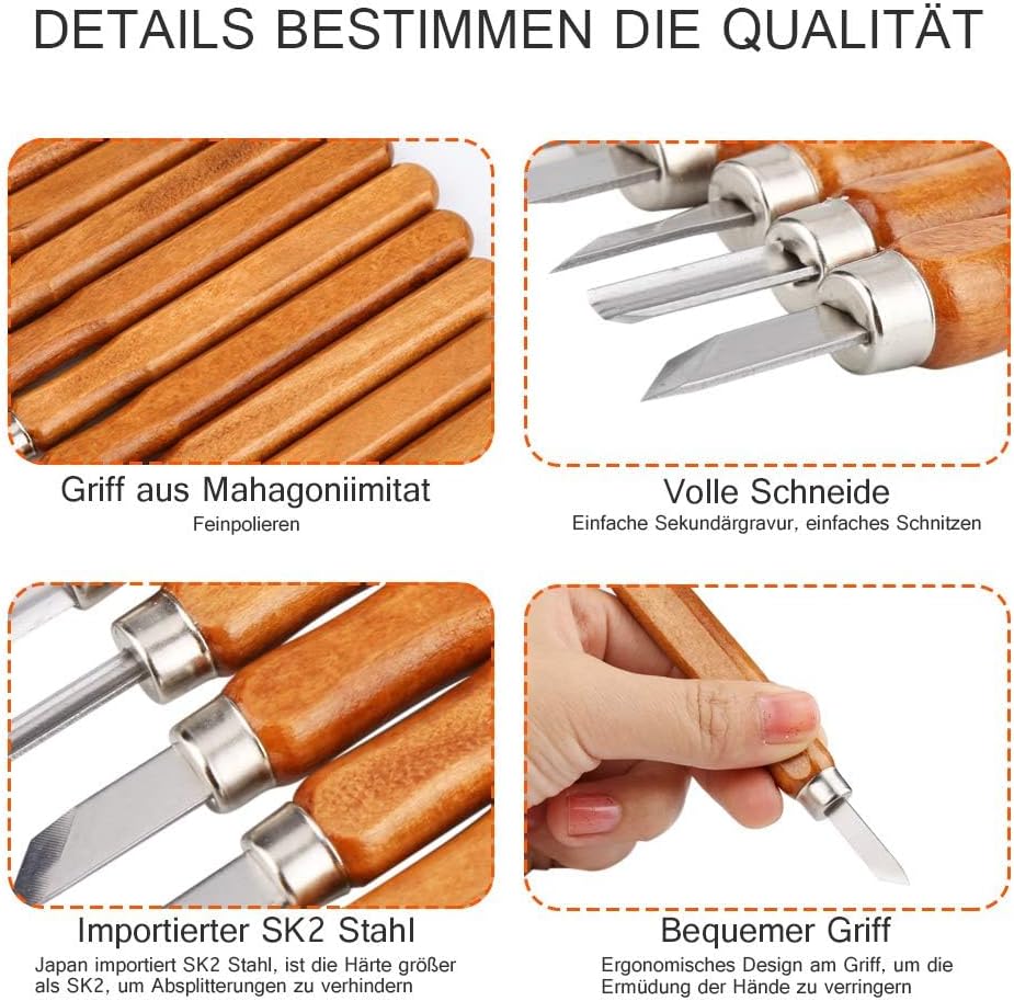 12-teiliges Holz-Schnitzwerkzeug-Set mit Schleifstein, 12 in 1 Set