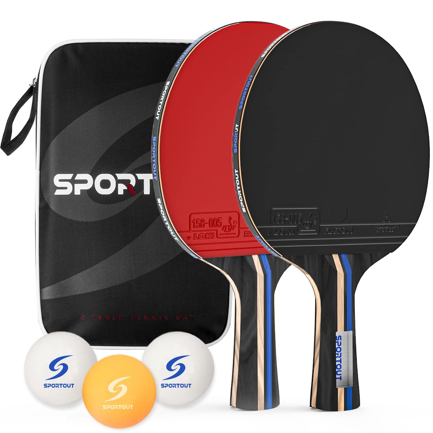 5-teiliges Tischtennis-Set mit Schlägern & Bällen, 2 Tischtennisschläger und 3 Tischtennisbälle (blau)