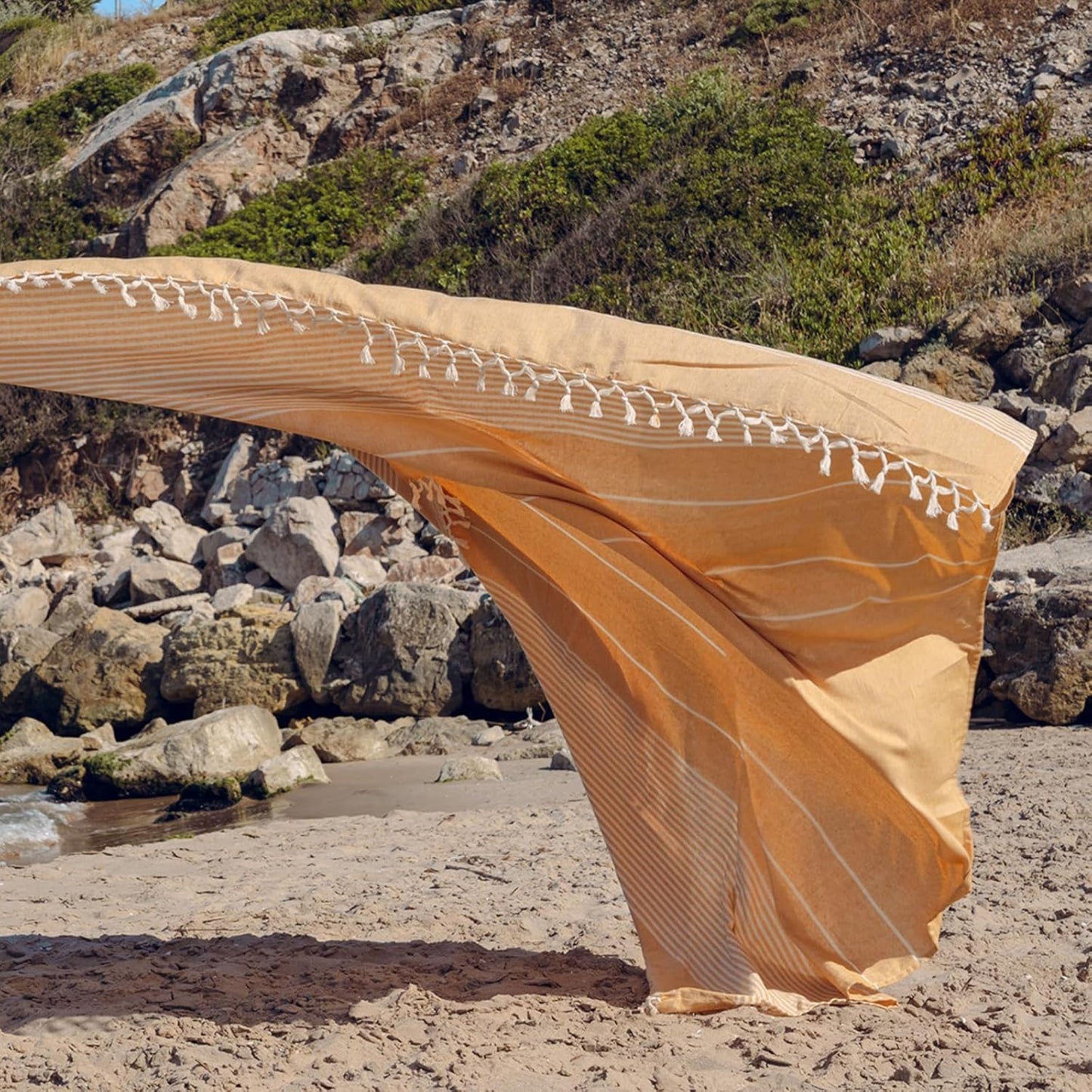 Fouta XXL Strandtuch aus Baumwolle, Senf